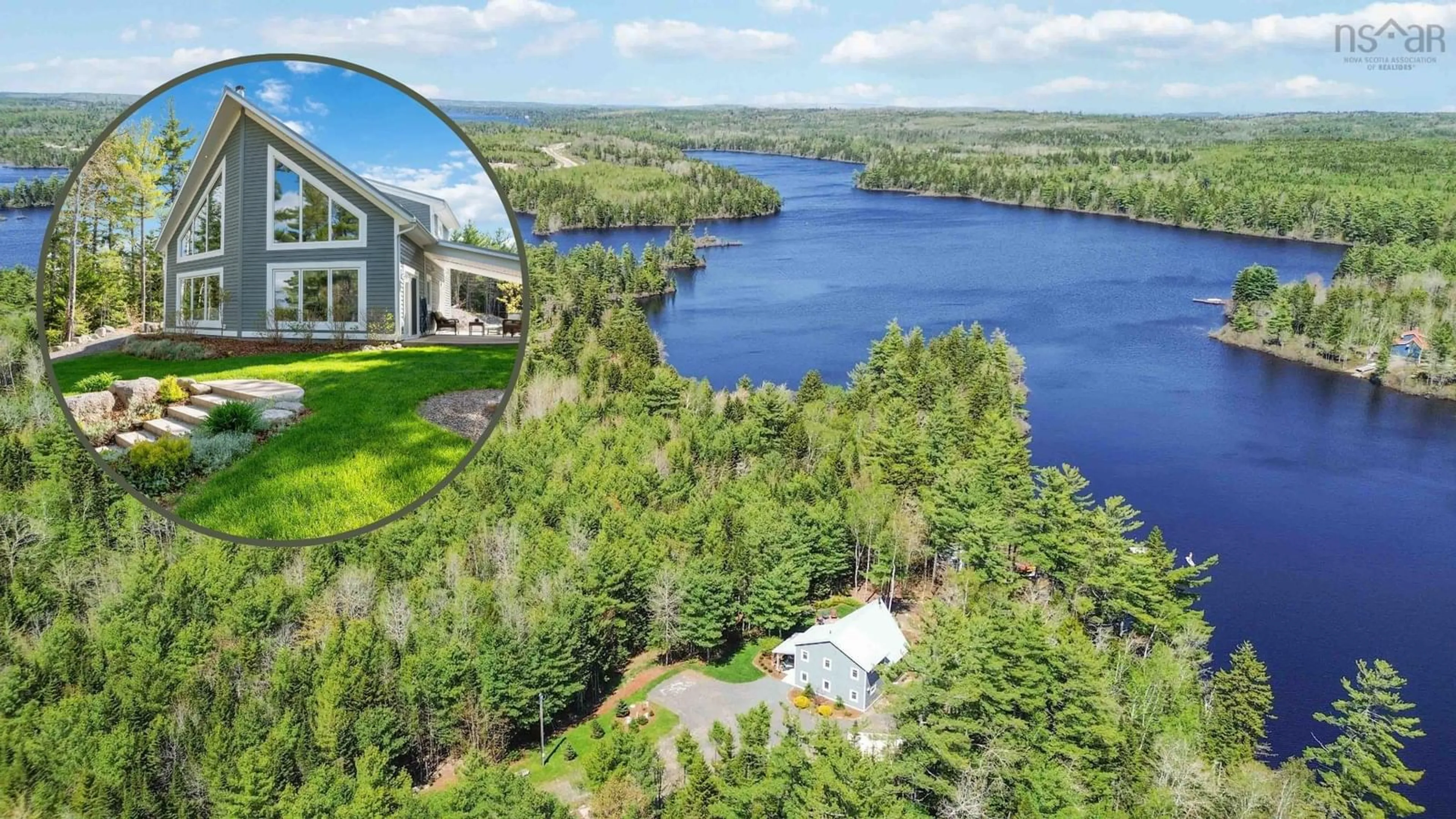 A pic from outside/outdoor area/front of a property/back of a property/a pic from drone, water/lake/river/ocean view for 543 Loon Lake Dr, Lake Paul Nova Scotia B0P 1C0