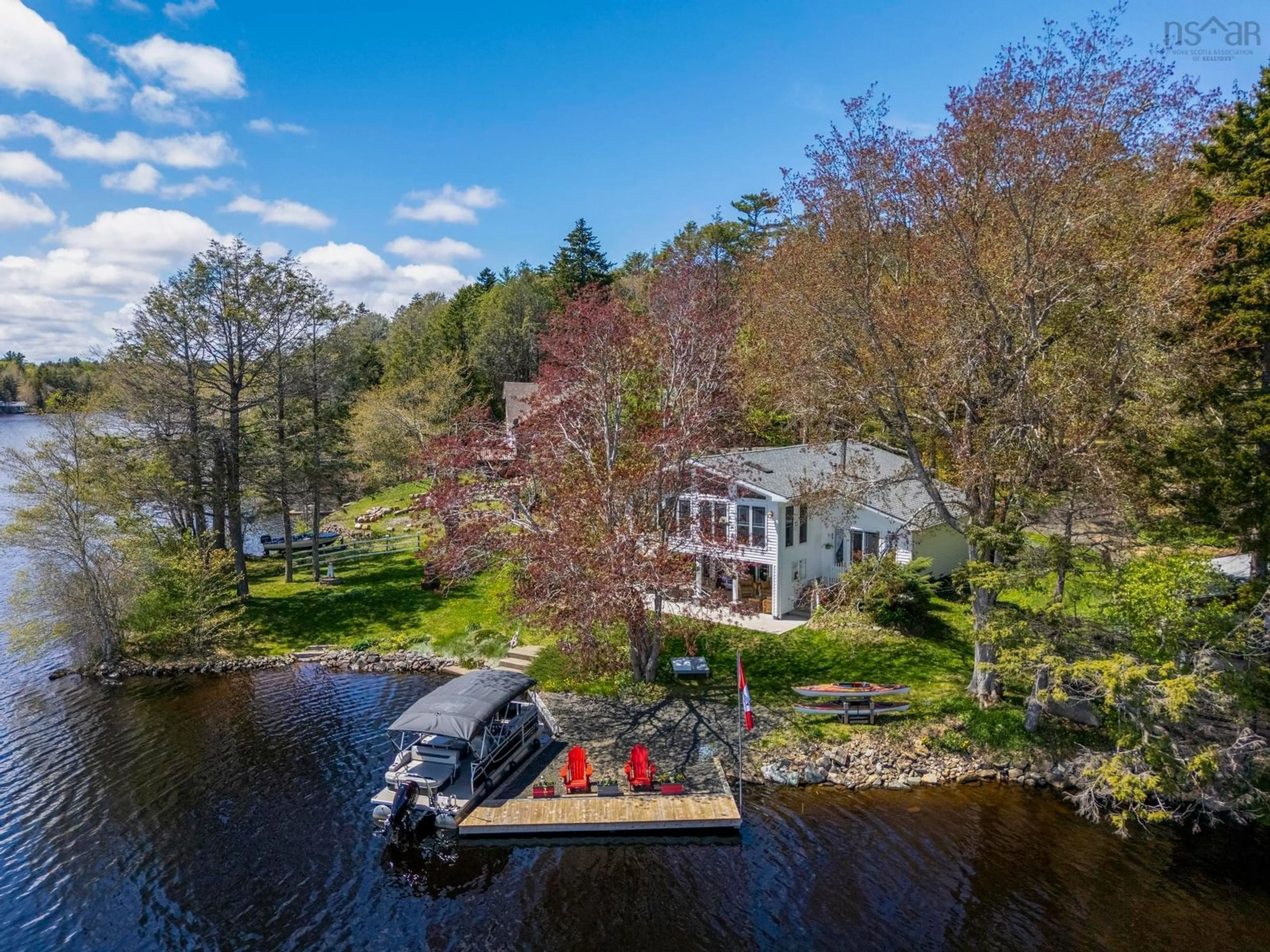 A pic from outside/outdoor area/front of a property/back of a property/a pic from drone, water/lake/river/ocean view for 105 Haines Rd, North Range Nova Scotia B0W 1H0