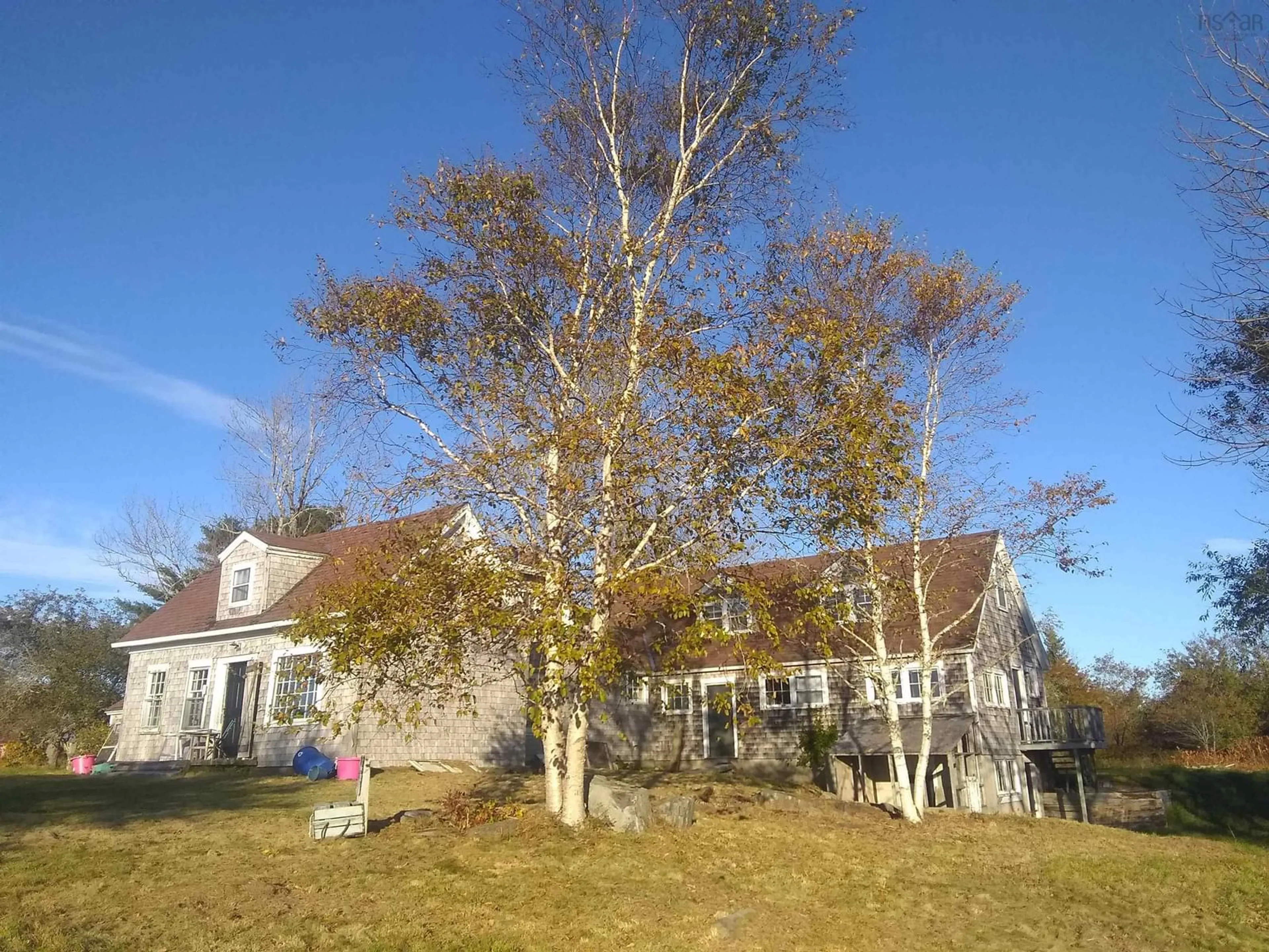 A pic from outside/outdoor area/front of a property/back of a property/a pic from drone, forest/trees view for 43 Stevens Rd, East Green Harbour Nova Scotia B0T 1L0