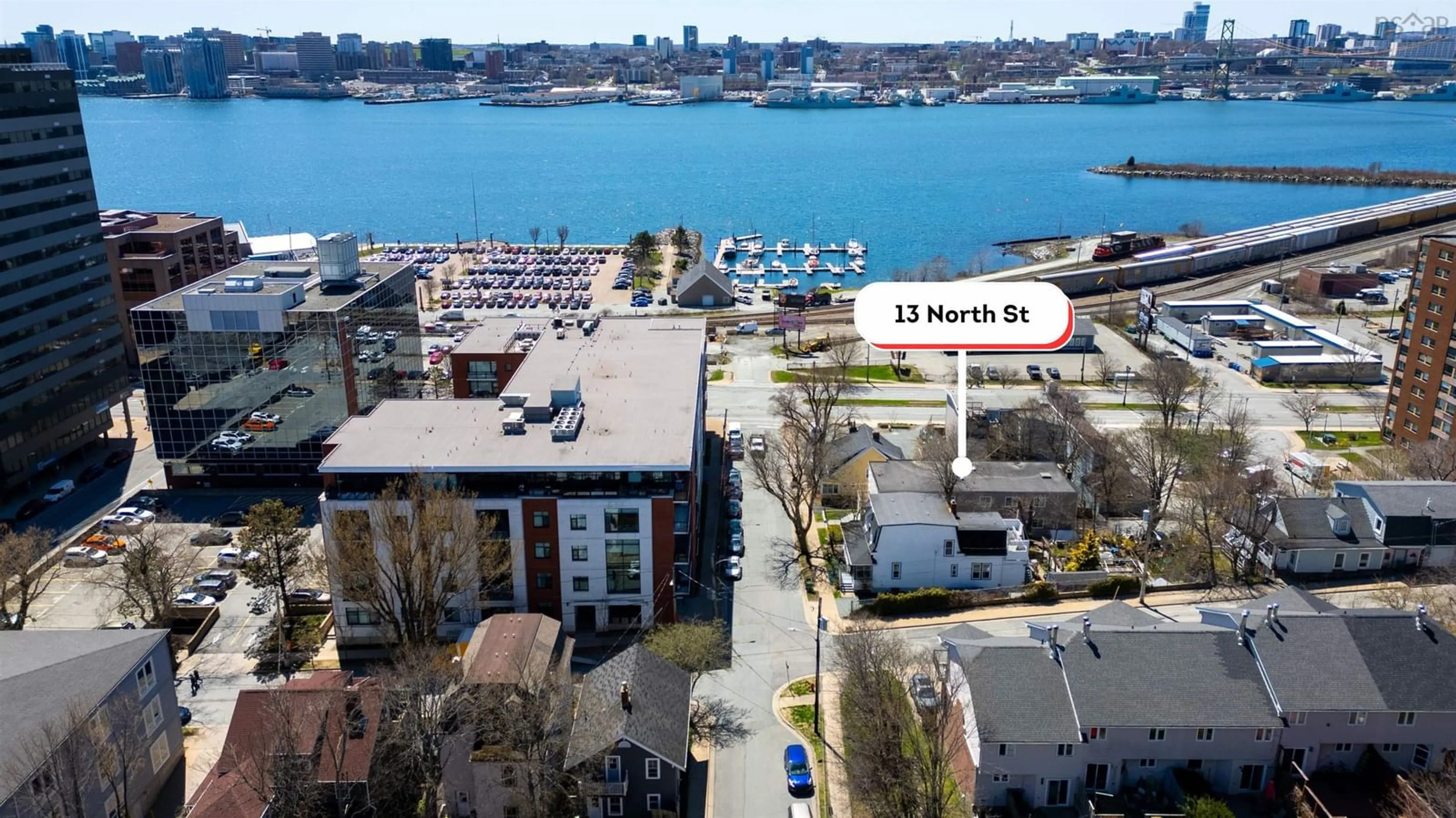 A pic from outside/outdoor area/front of a property/back of a property/a pic from drone, water/lake/river/ocean view for 13 North St, Dartmouth Nova Scotia B2Y 1B3