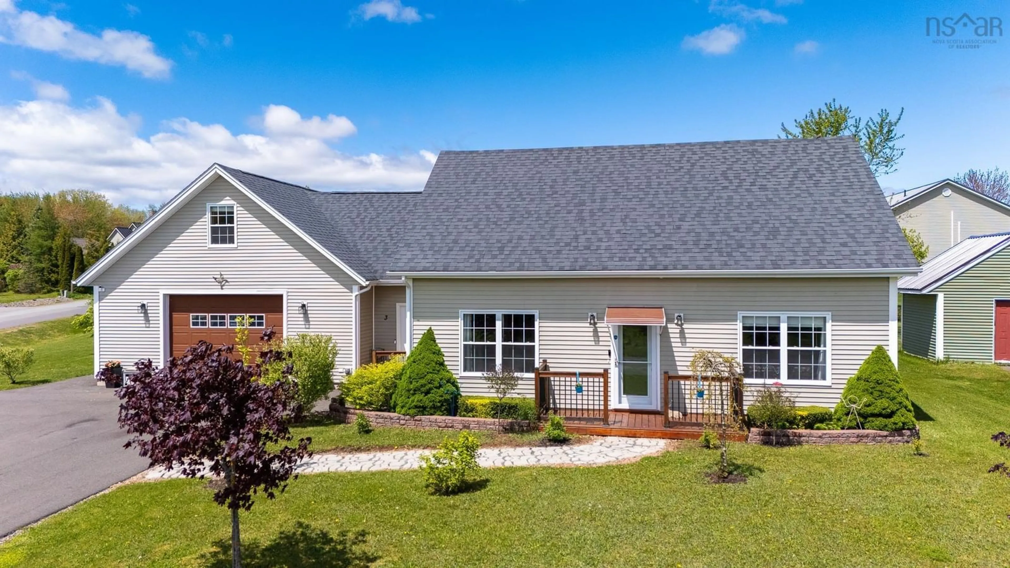 Home with vinyl exterior material, street for 3 Cooperage Lane, Port Williams Nova Scotia B0P 1T0