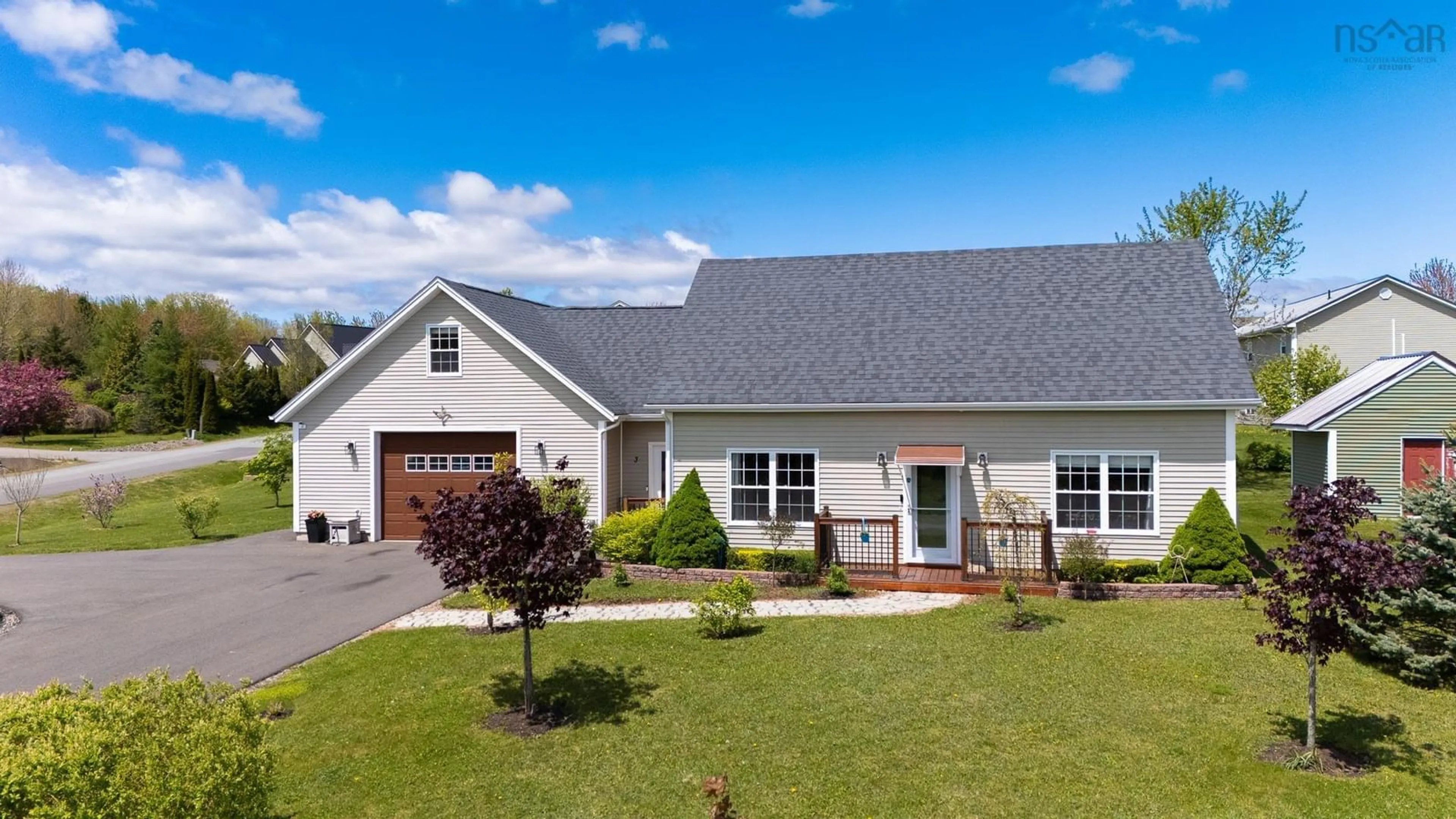 Home with vinyl exterior material, street for 3 Cooperage Lane, Port Williams Nova Scotia B0P 1T0