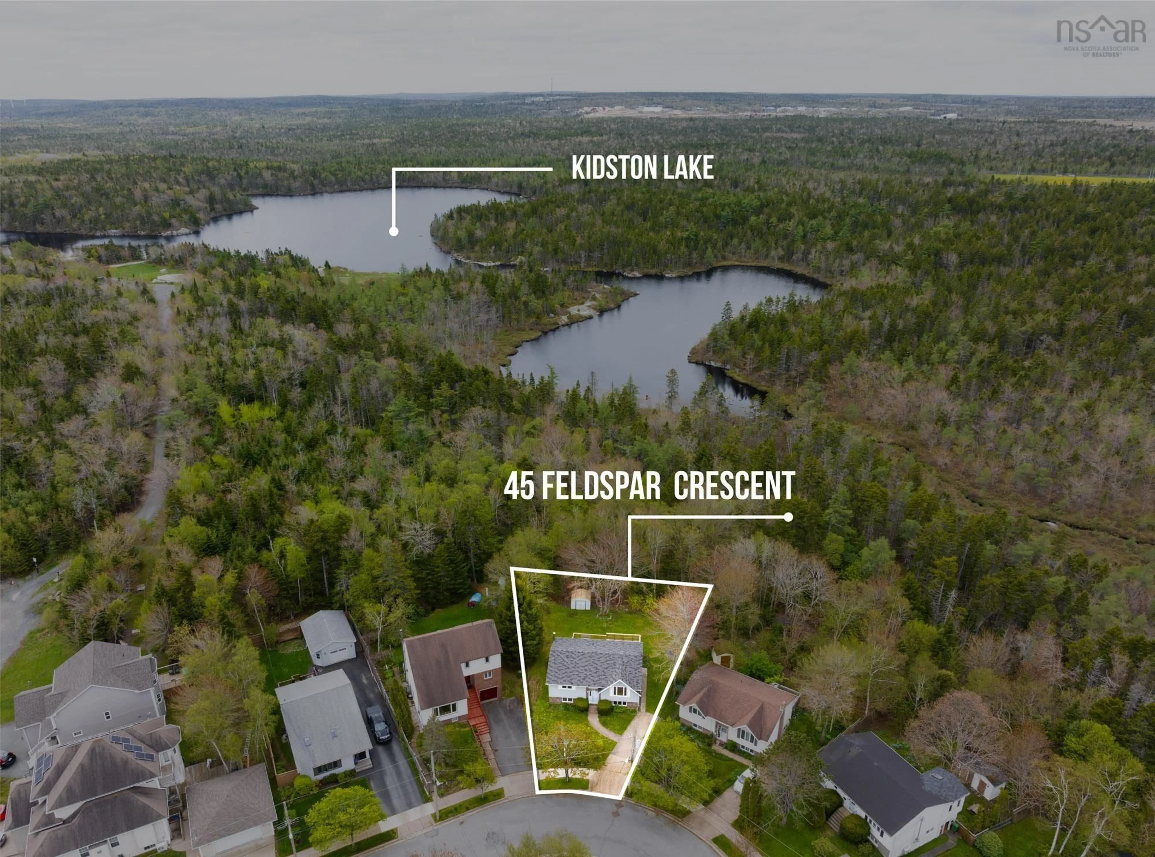 A pic from outside/outdoor area/front of a property/back of a property/a pic from drone, water/lake/river/ocean view for 45 Feldspar Cres, Halifax Nova Scotia B3R 2M2