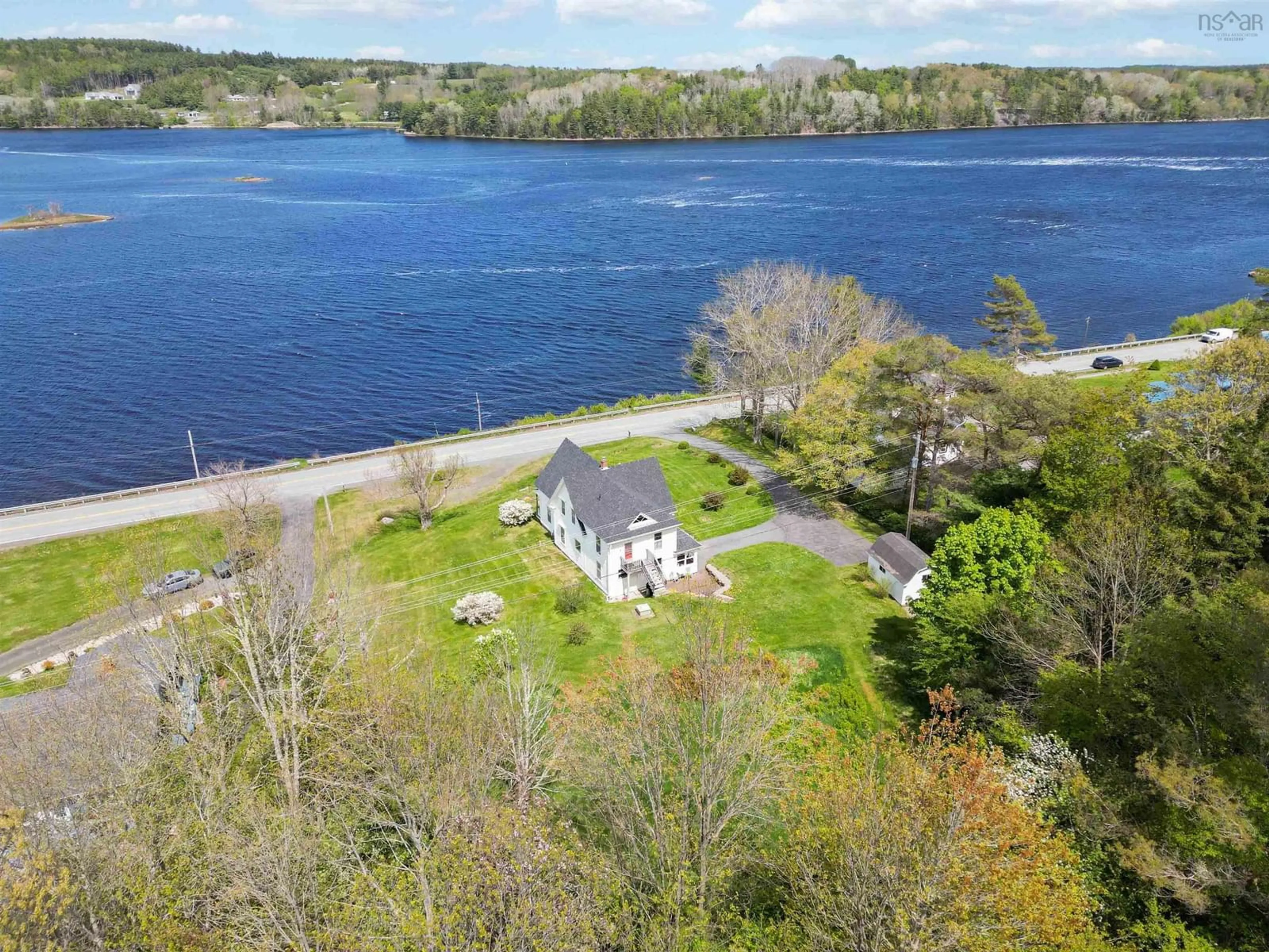 A pic from outside/outdoor area/front of a property/back of a property/a pic from drone, water/lake/river/ocean view for 1808 Highway 331, West Lahave Nova Scotia B0R 1C0