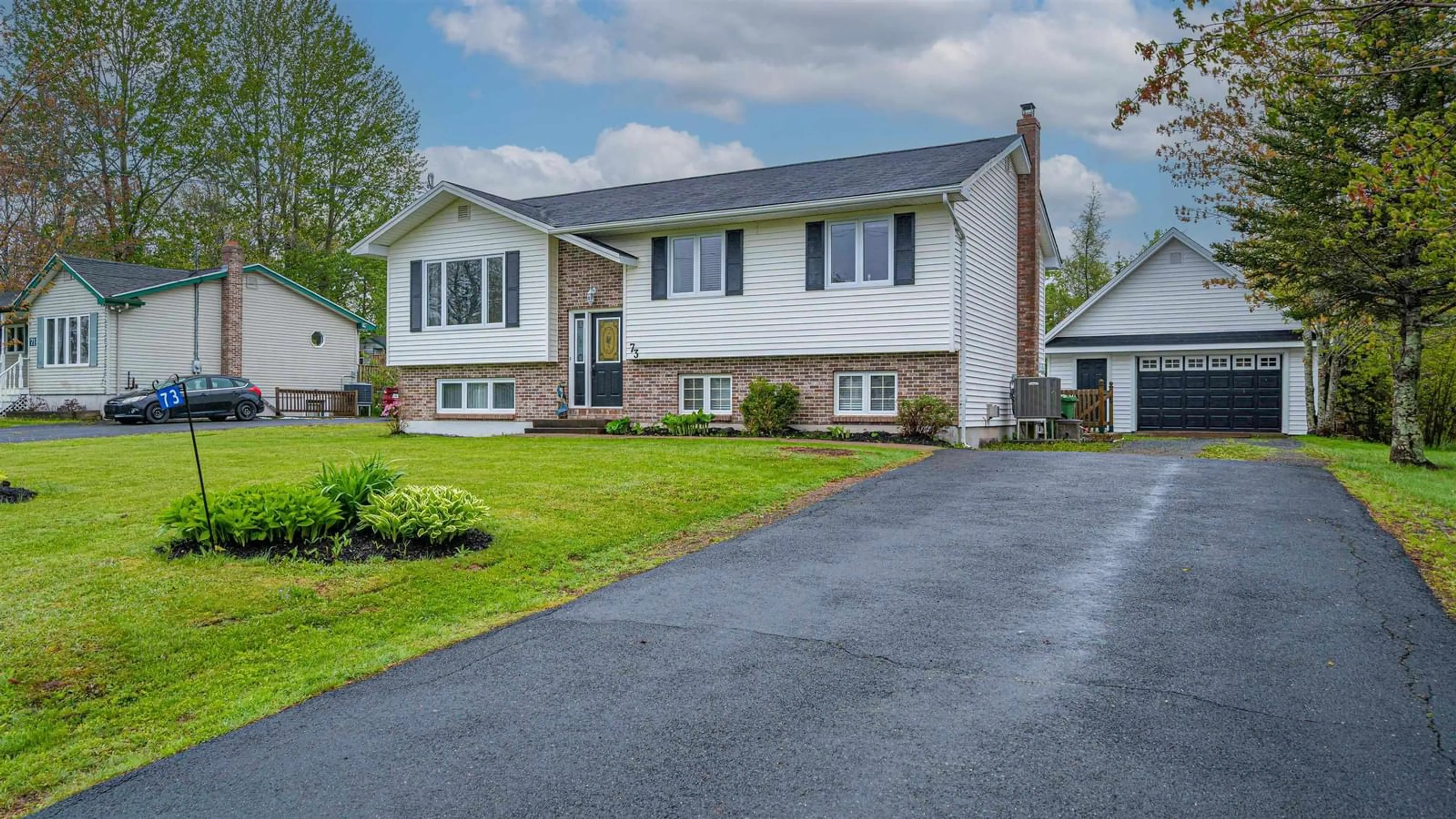 Home with vinyl exterior material, street for 73 Poplar Dr, Lantz Nova Scotia B2S 1X4