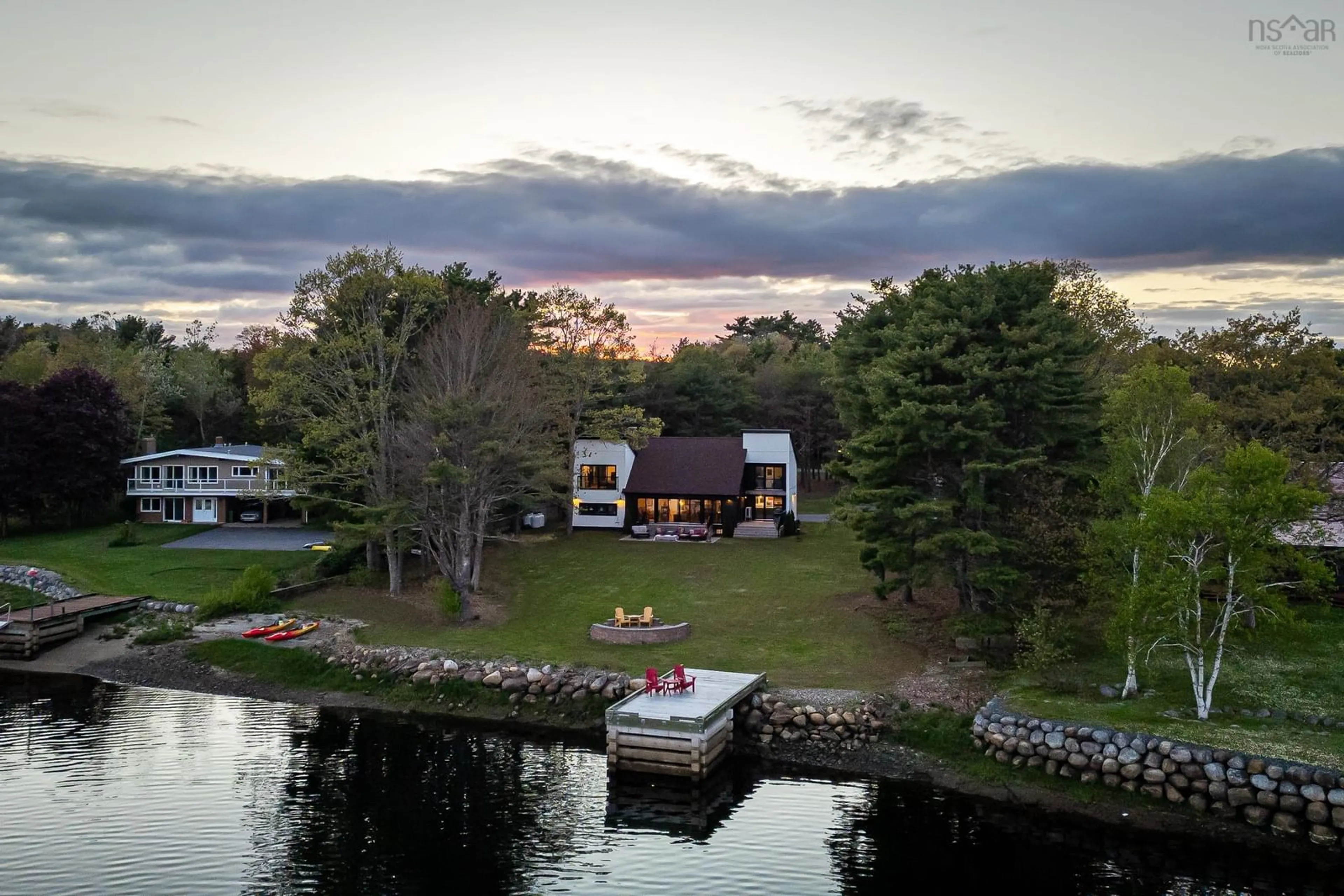 A pic from outside/outdoor area/front of a property/back of a property/a pic from drone, water/lake/river/ocean view for 32 Airlee Acres Rd, Pleasantville Nova Scotia B0R 1G0