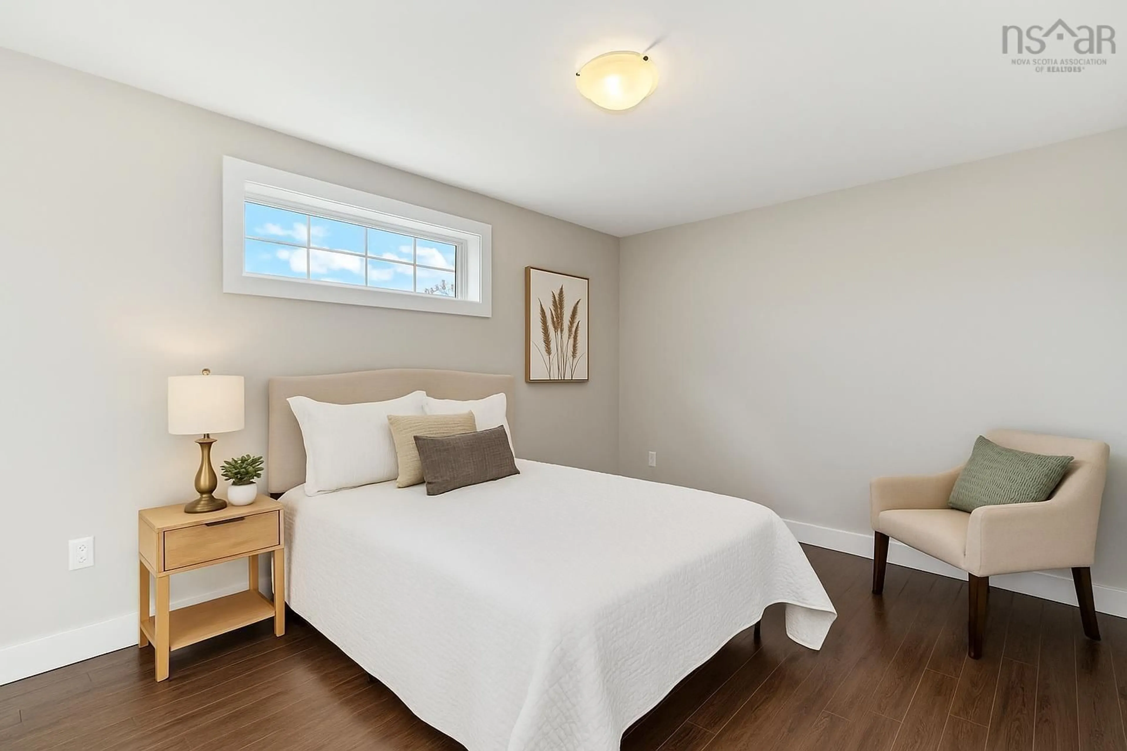 Bedroom with bed, wood/laminate floor for 17 Ashcroft Ave, Harrietsfield Nova Scotia B3V 1A5