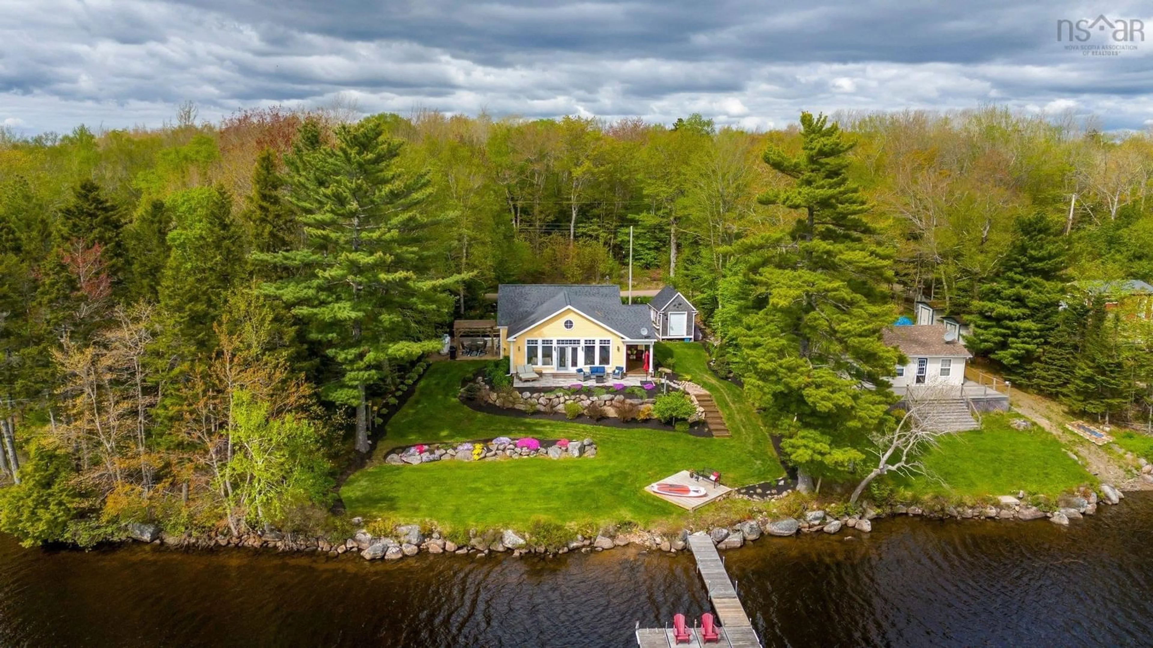 A pic from outside/outdoor area/front of a property/back of a property/a pic from drone, water/lake/river/ocean view for 101 Meadow Lane, Murphy Lake Nova Scotia B4N 3V8