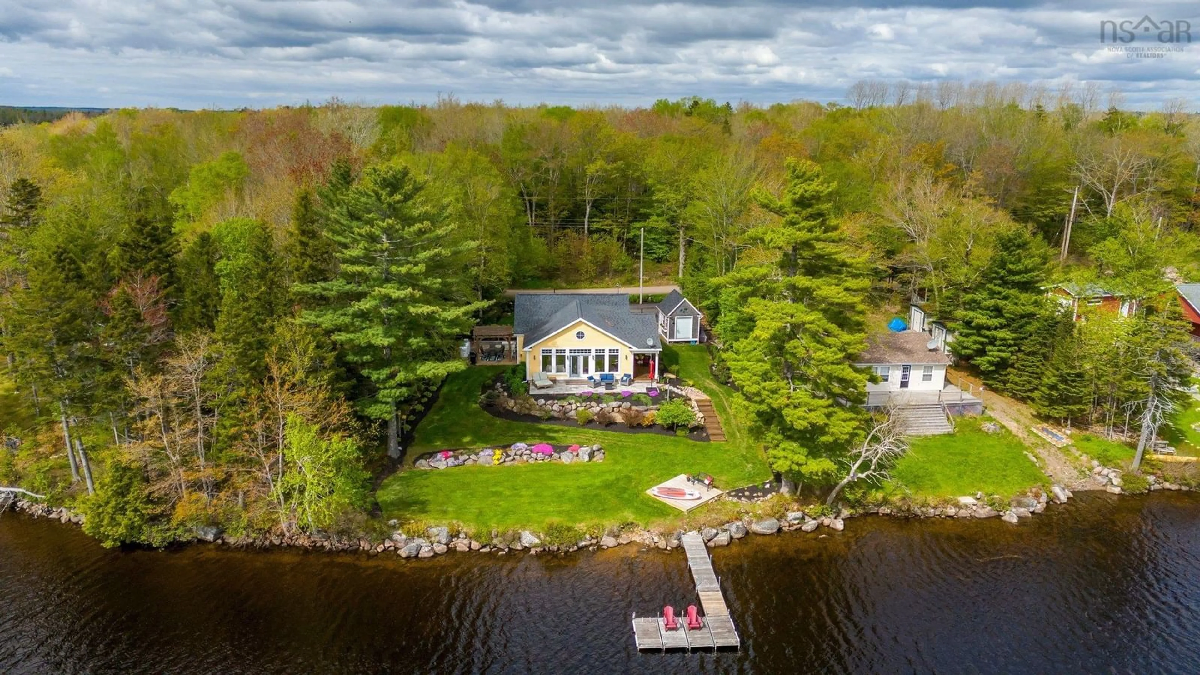 A pic from outside/outdoor area/front of a property/back of a property/a pic from drone, water/lake/river/ocean view for 101 Meadow Lane, Murphy Lake Nova Scotia B4N 3V8