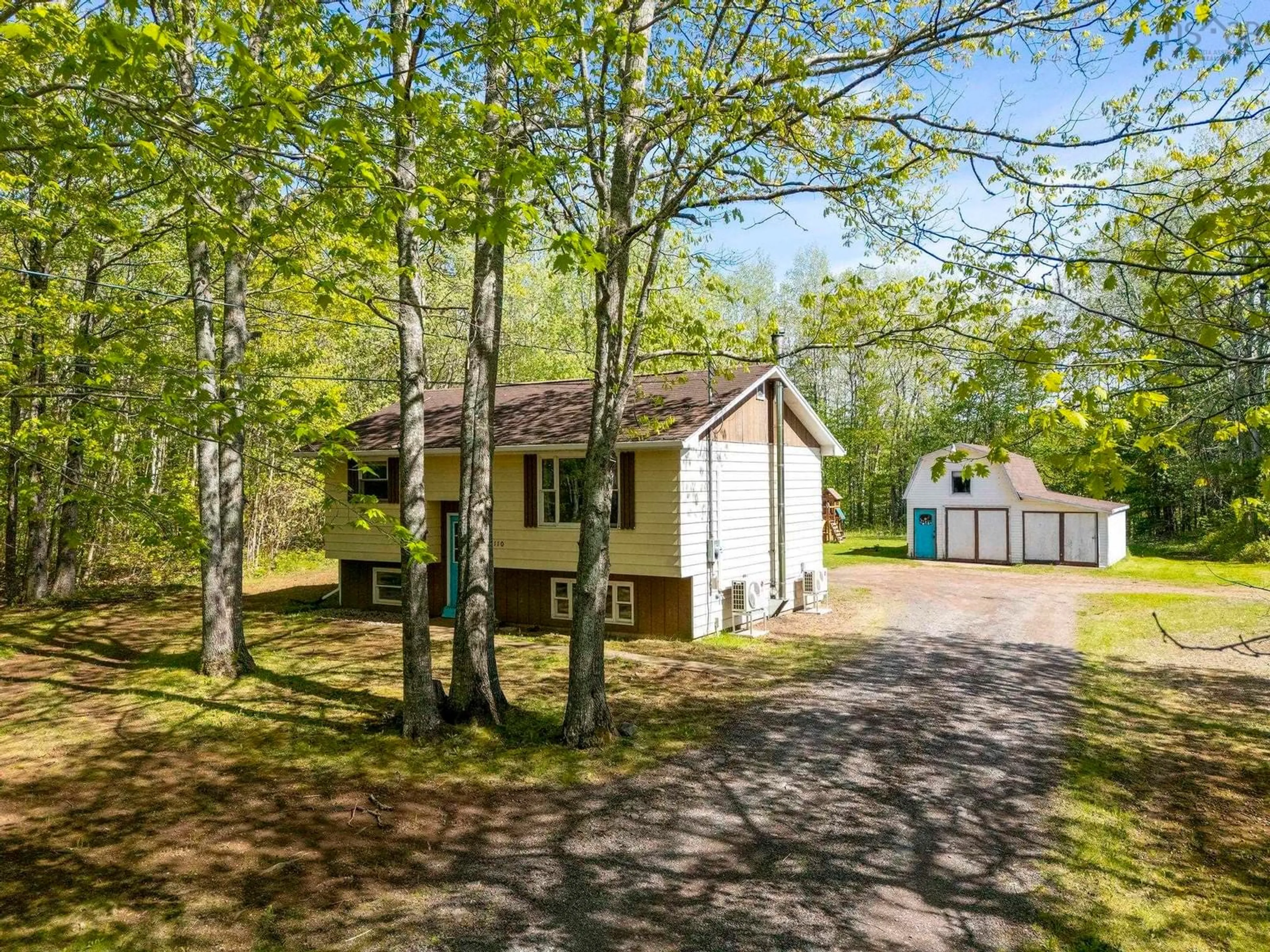 A pic from outside/outdoor area/front of a property/back of a property/a pic from drone, forest/trees view for 110 Hall Rd, South Greenwood Nova Scotia B0P 1R0