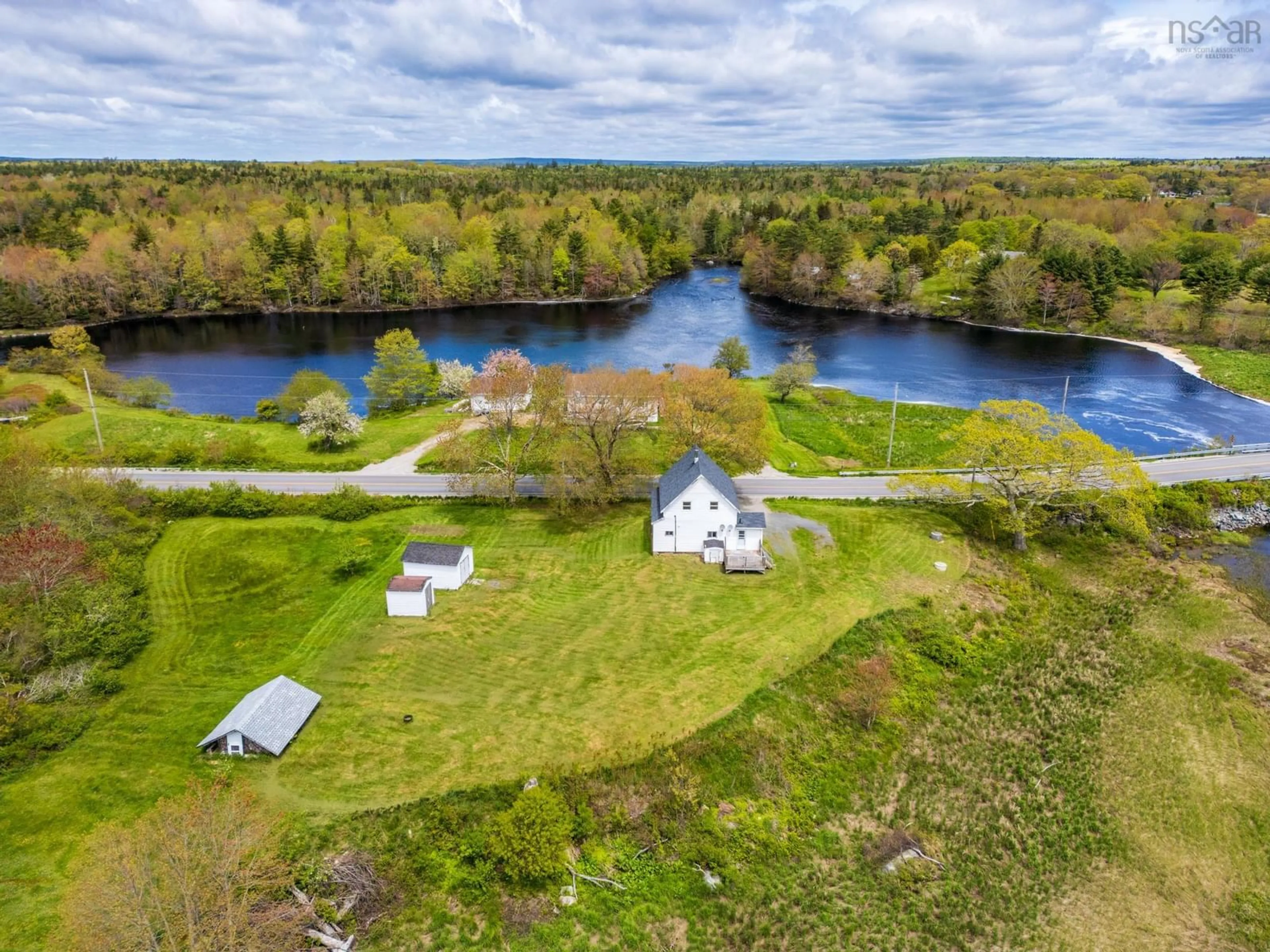 A pic from outside/outdoor area/front of a property/back of a property/a pic from drone, water/lake/river/ocean view for 7154 308 Hwy, Quinan Nova Scotia B0W 3M0