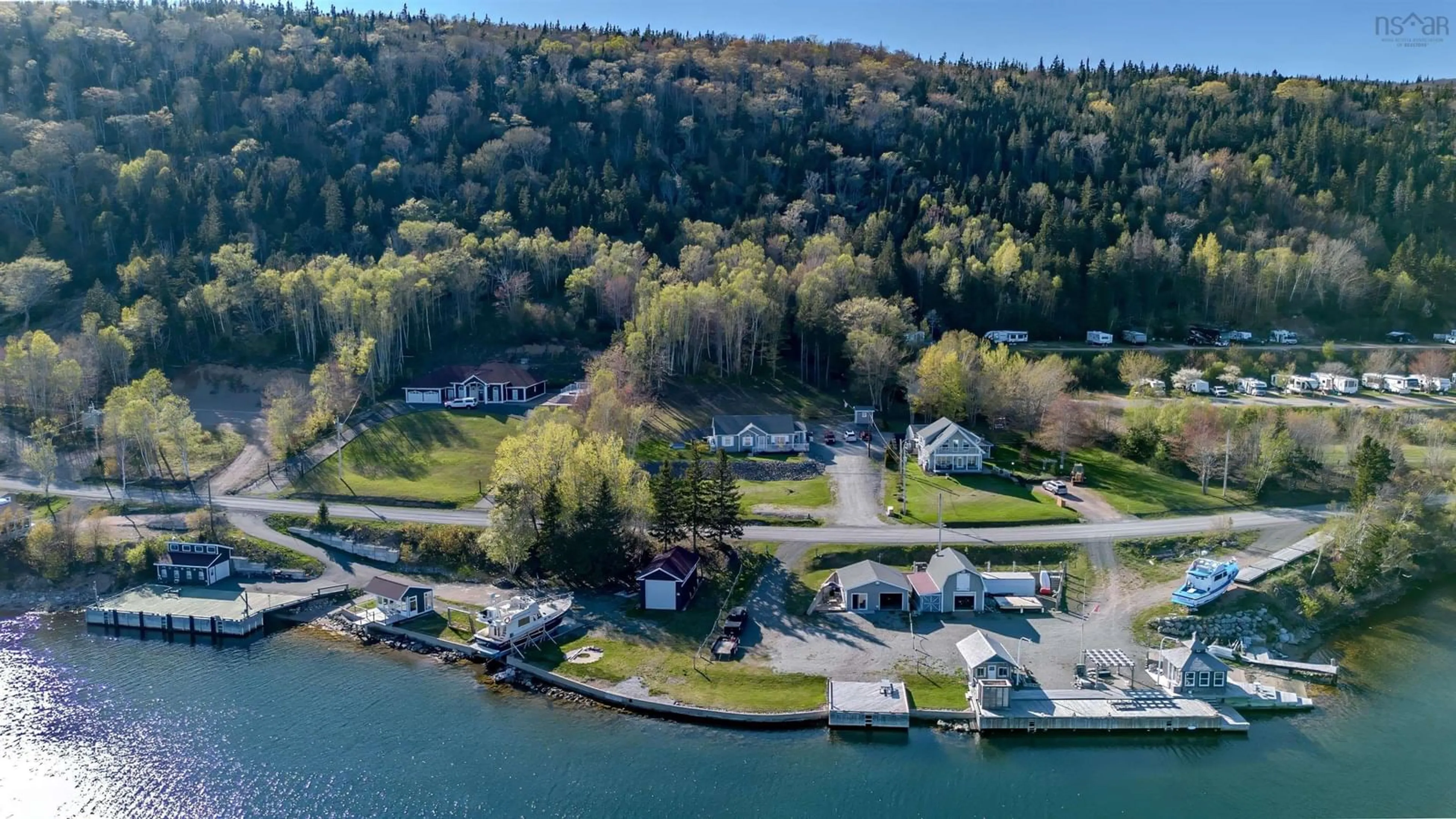 A pic from outside/outdoor area/front of a property/back of a property/a pic from drone, water/lake/river/ocean view for 3693 New Harris Rd, New Harris Nova Scotia B1X 1T1