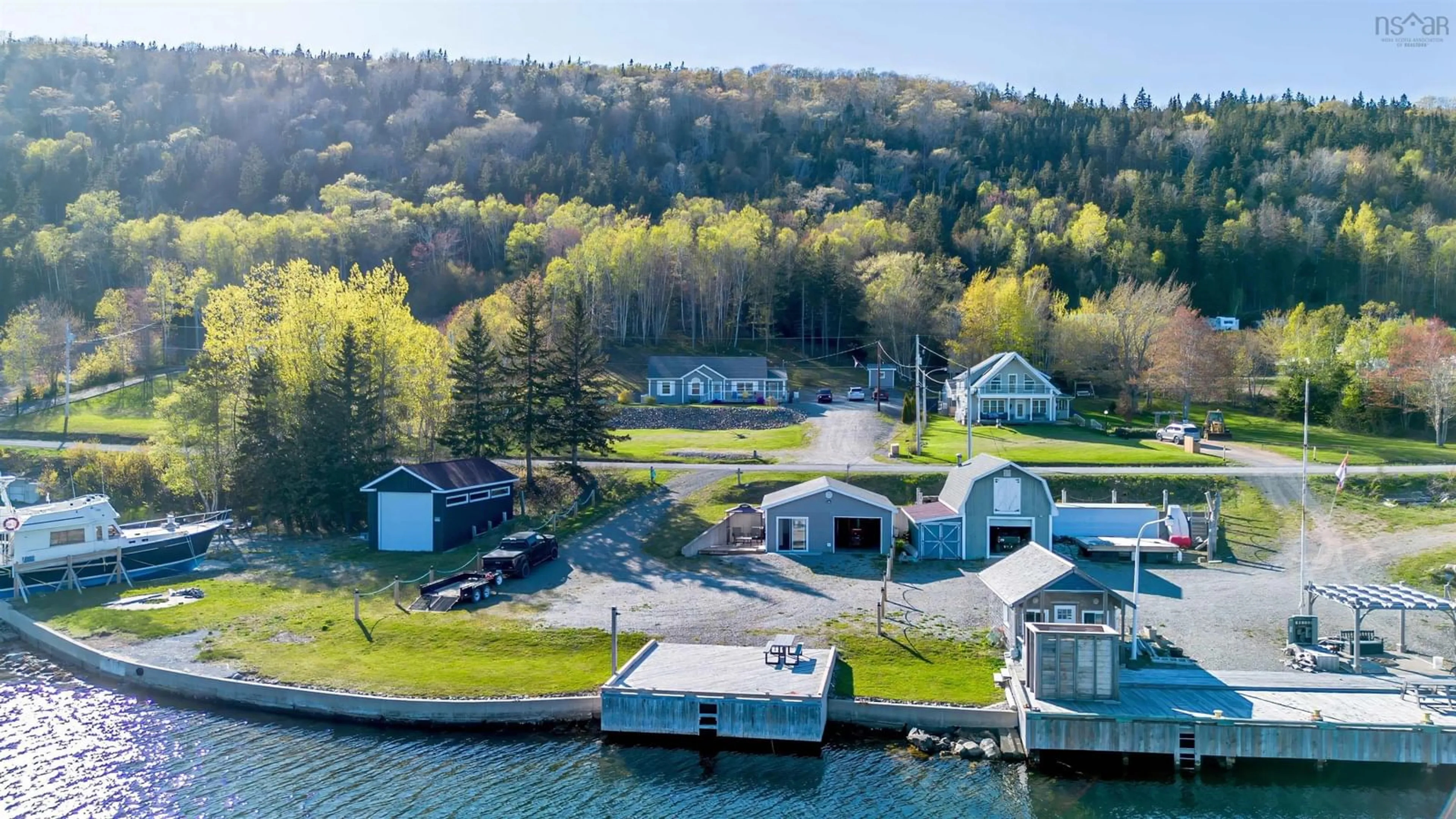 A pic from outside/outdoor area/front of a property/back of a property/a pic from drone, water/lake/river/ocean view for 3693 New Harris Rd, New Harris Nova Scotia B1X 1T1