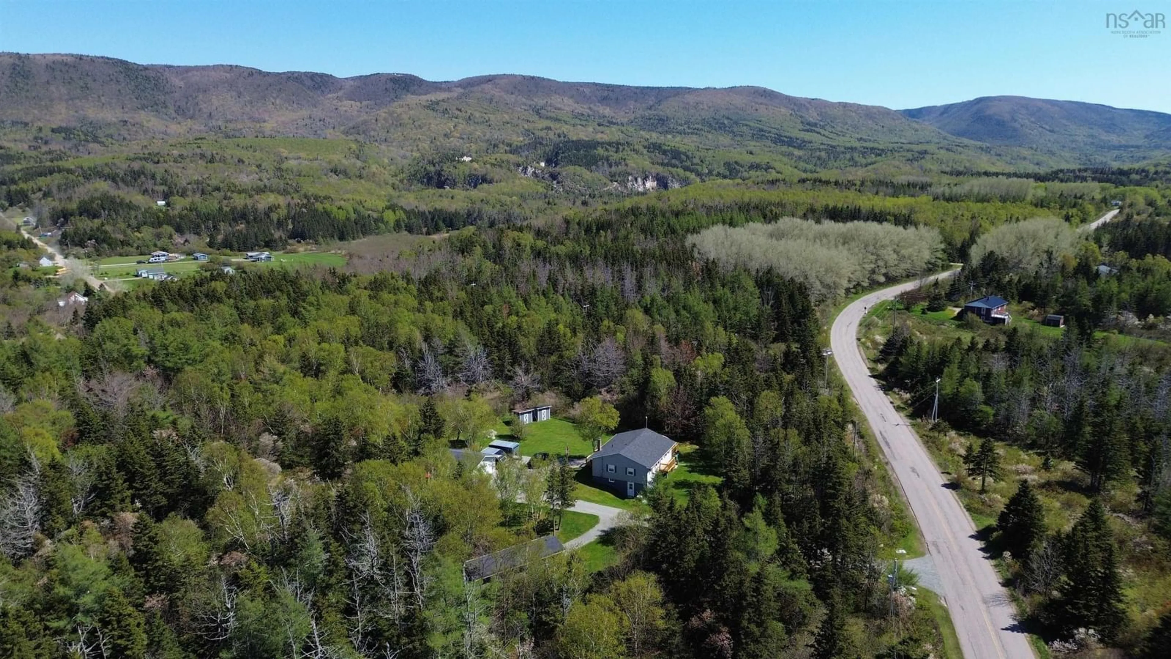 A pic from outside/outdoor area/front of a property/back of a property/a pic from drone, mountain view for 1464 Cheticamp Back Rd, Petit Étang Nova Scotia B0E 1H0