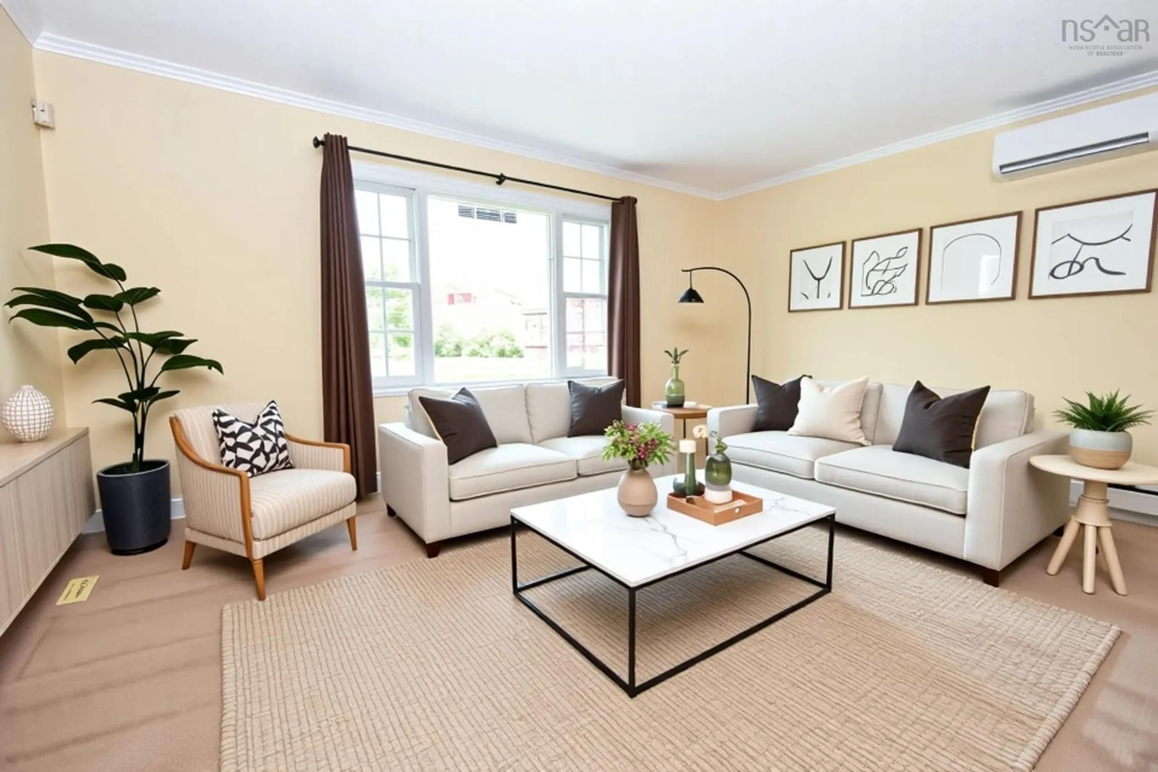 Living room with furniture, carpet floor for 18 Devon Cres, Halifax Nova Scotia B3R 2G3