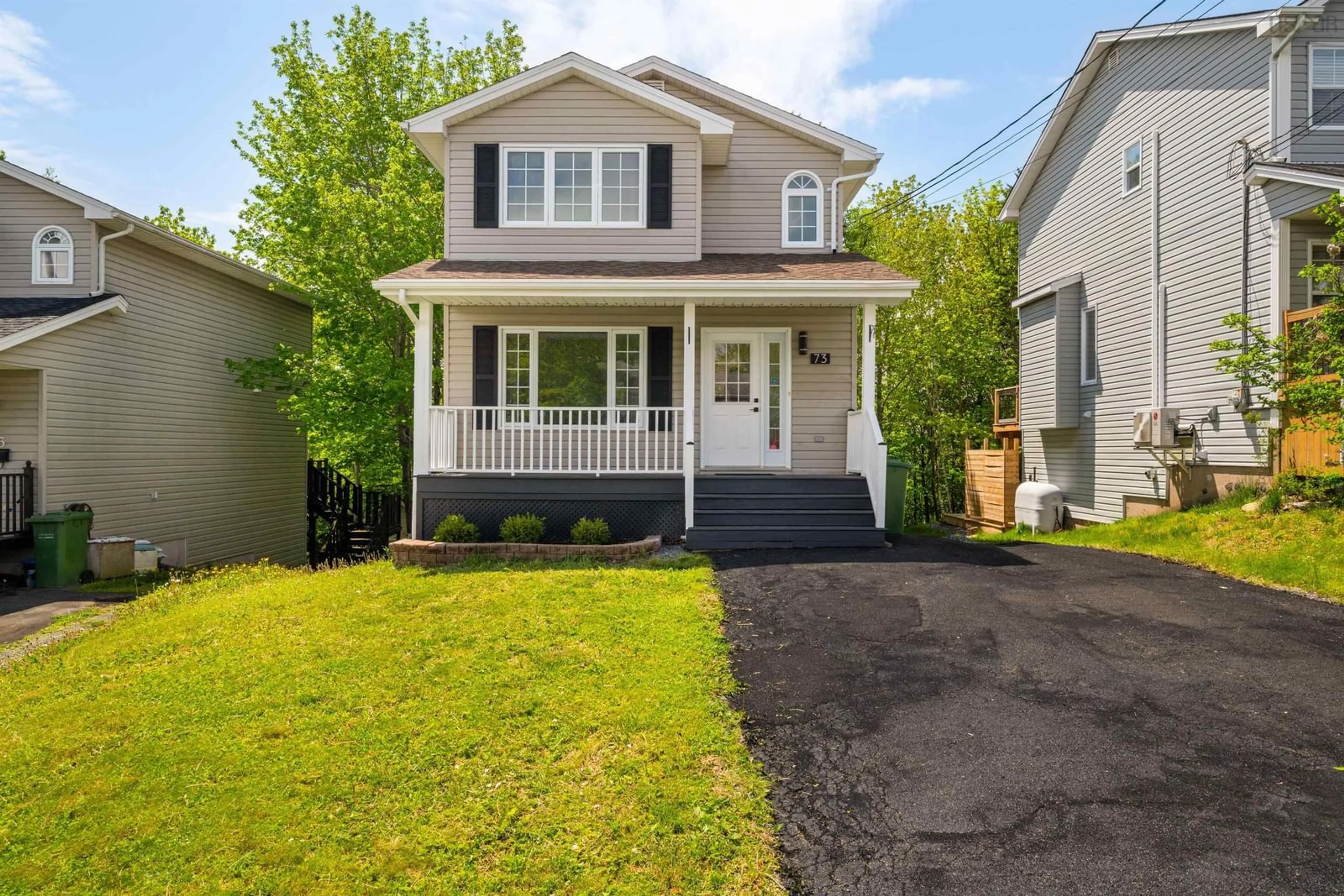 Home with vinyl exterior material, street for 73 Madeira Crescent, Dartmouth Nova Scotia B2W 6G8
