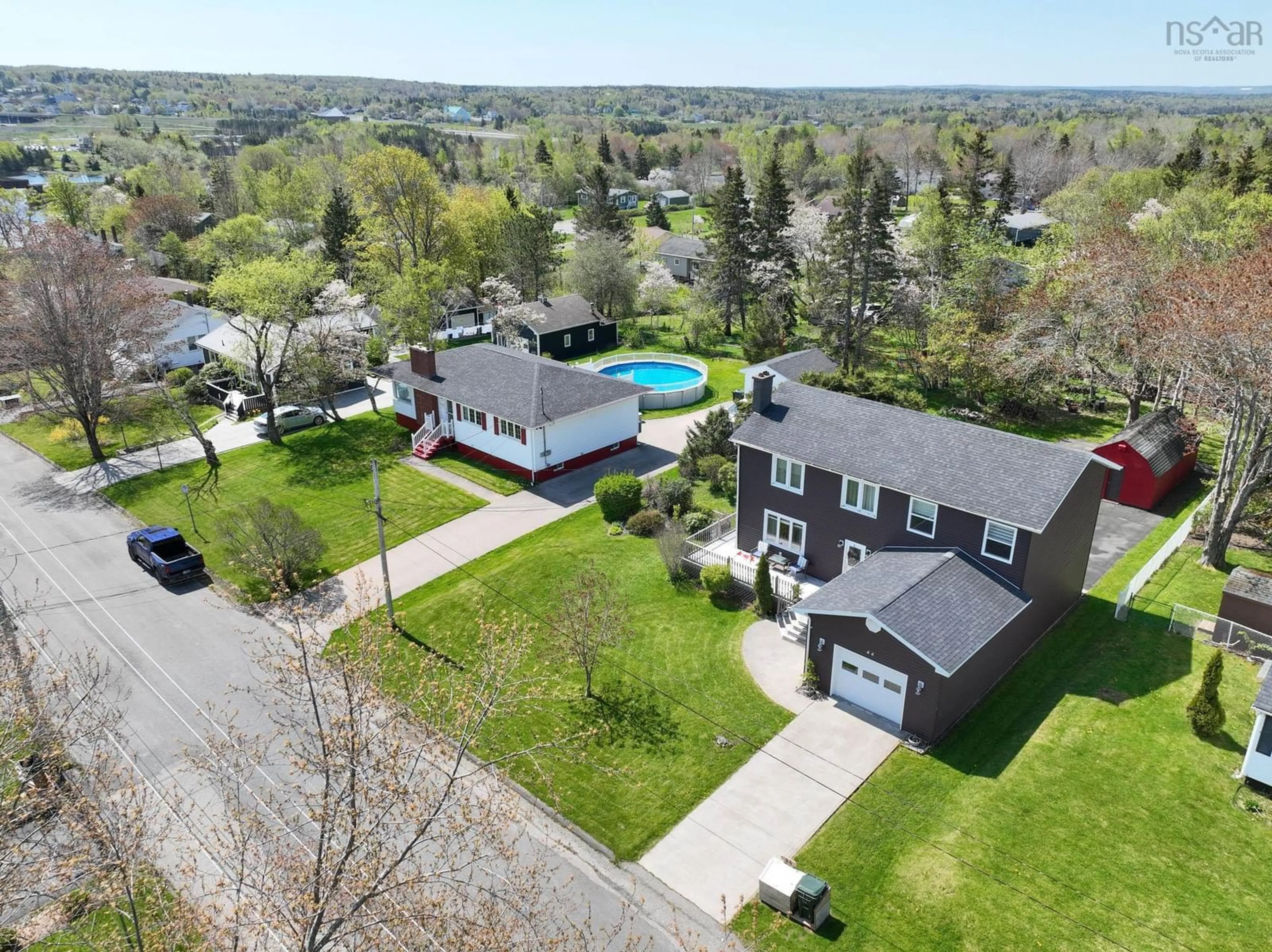A pic from outside/outdoor area/front of a property/back of a property/a pic from drone, street for 44 Hillcrest Dr, Coxheath Nova Scotia B1R 1V2