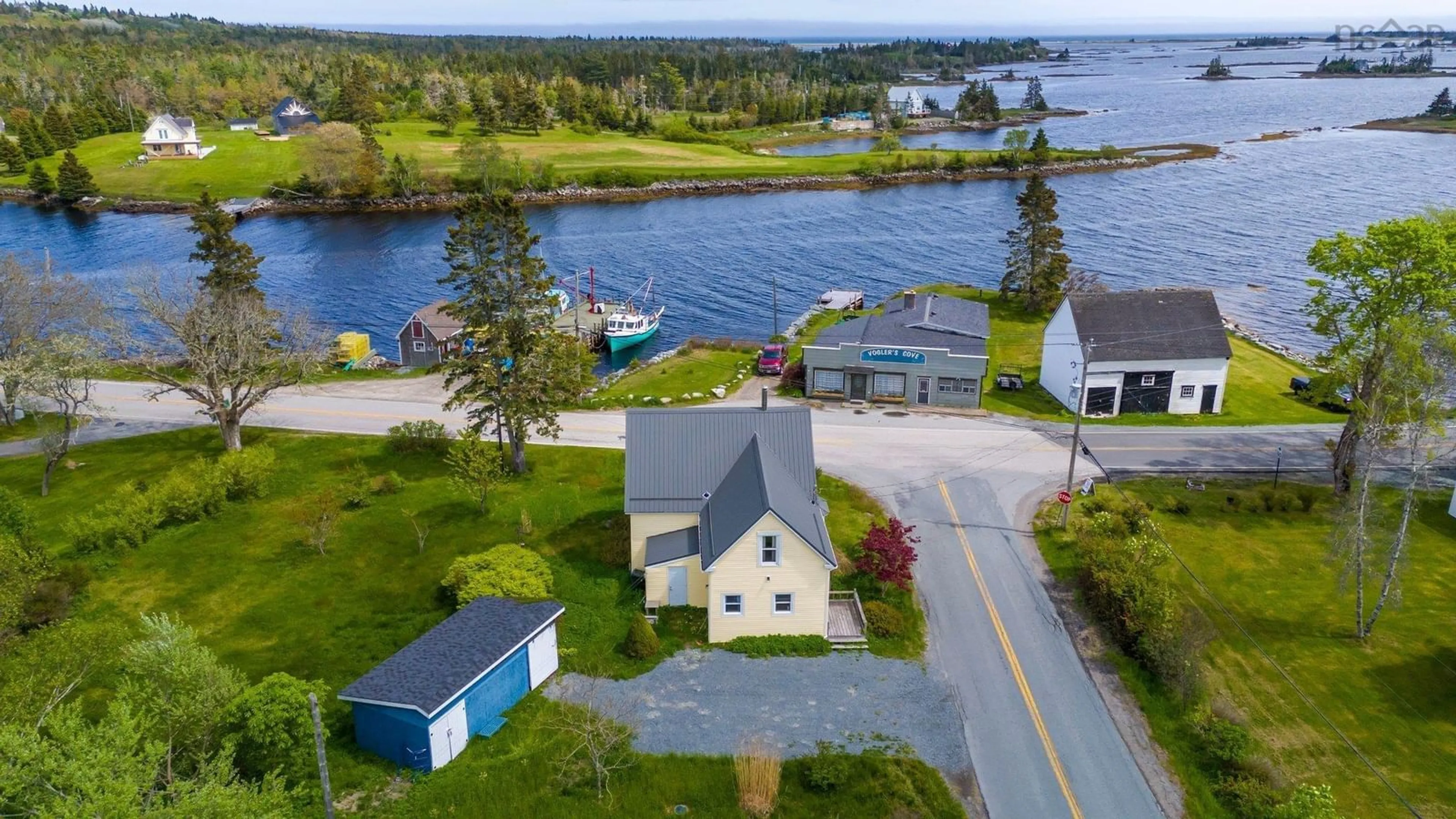 A pic from outside/outdoor area/front of a property/back of a property/a pic from drone, water/lake/river/ocean view for 8754 Highway 331, Voglers Cove Nova Scotia B0J 2H0