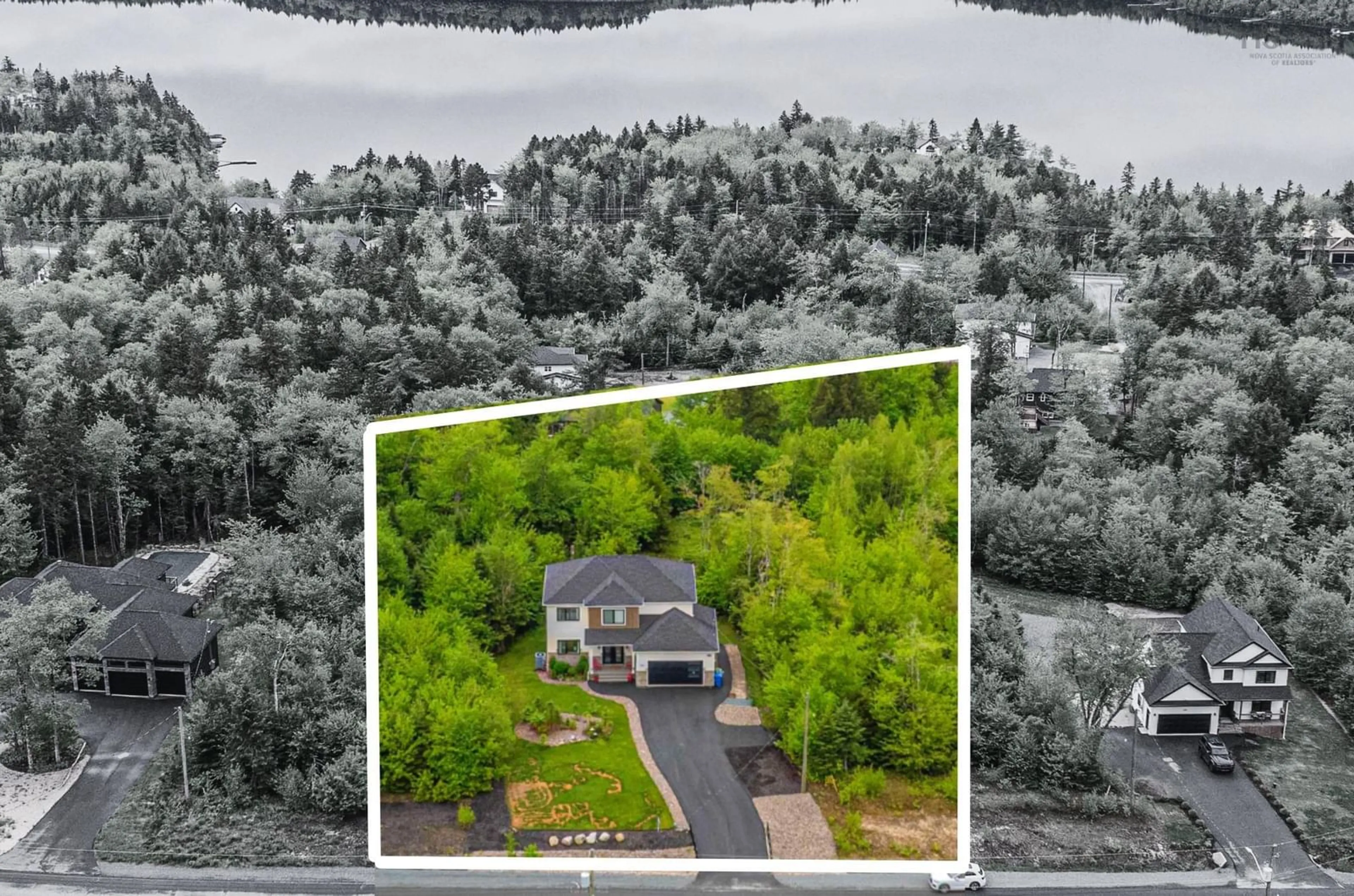 A pic from outside/outdoor area/front of a property/back of a property/a pic from drone, water/lake/river/ocean view for 456 Magenta Dr, Middle Sackville Nova Scotia B4E 0M7