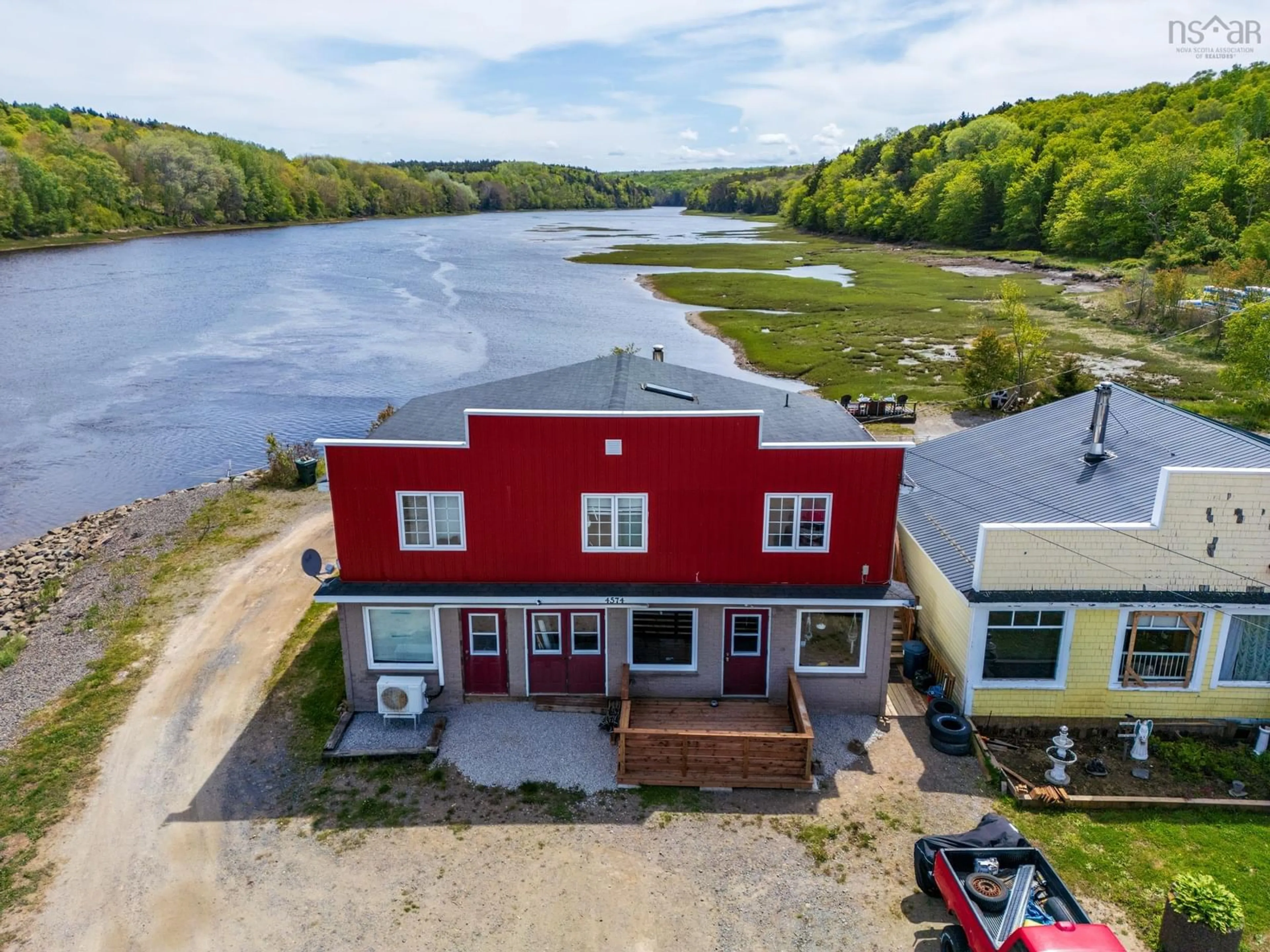 A pic from outside/outdoor area/front of a property/back of a property/a pic from drone, water/lake/river/ocean view for 4574 Highway 1, Weymouth Nova Scotia B0W 3T0