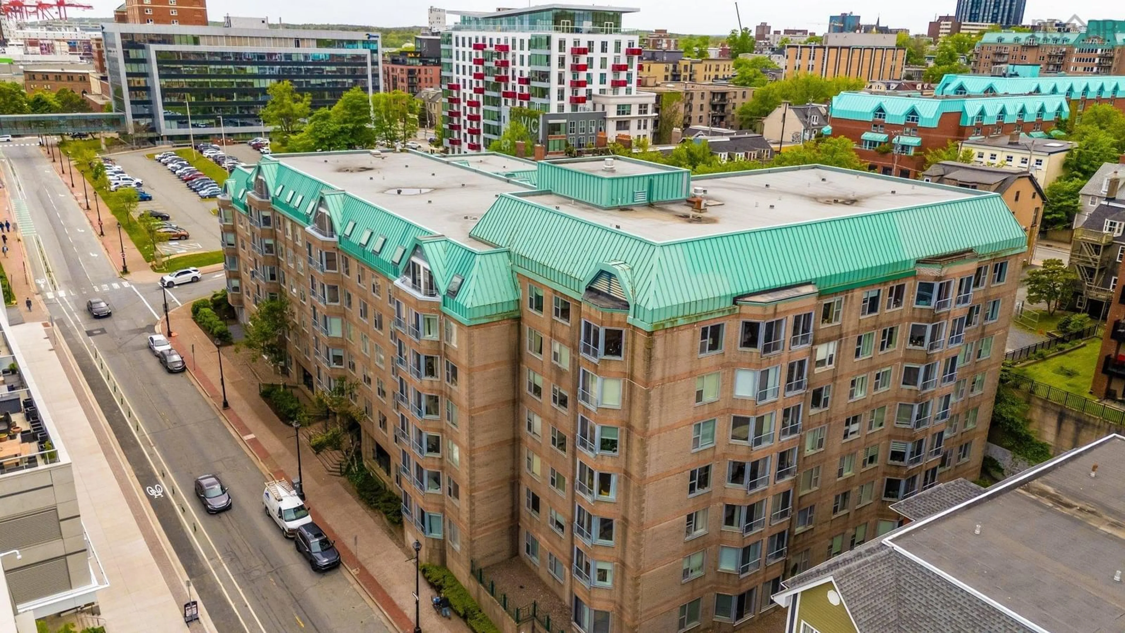 A pic from outside/outdoor area/front of a property/back of a property/a pic from drone, city buildings view from balcony for 1326 Lower Water St #316, Halifax Nova Scotia B3J 3R3
