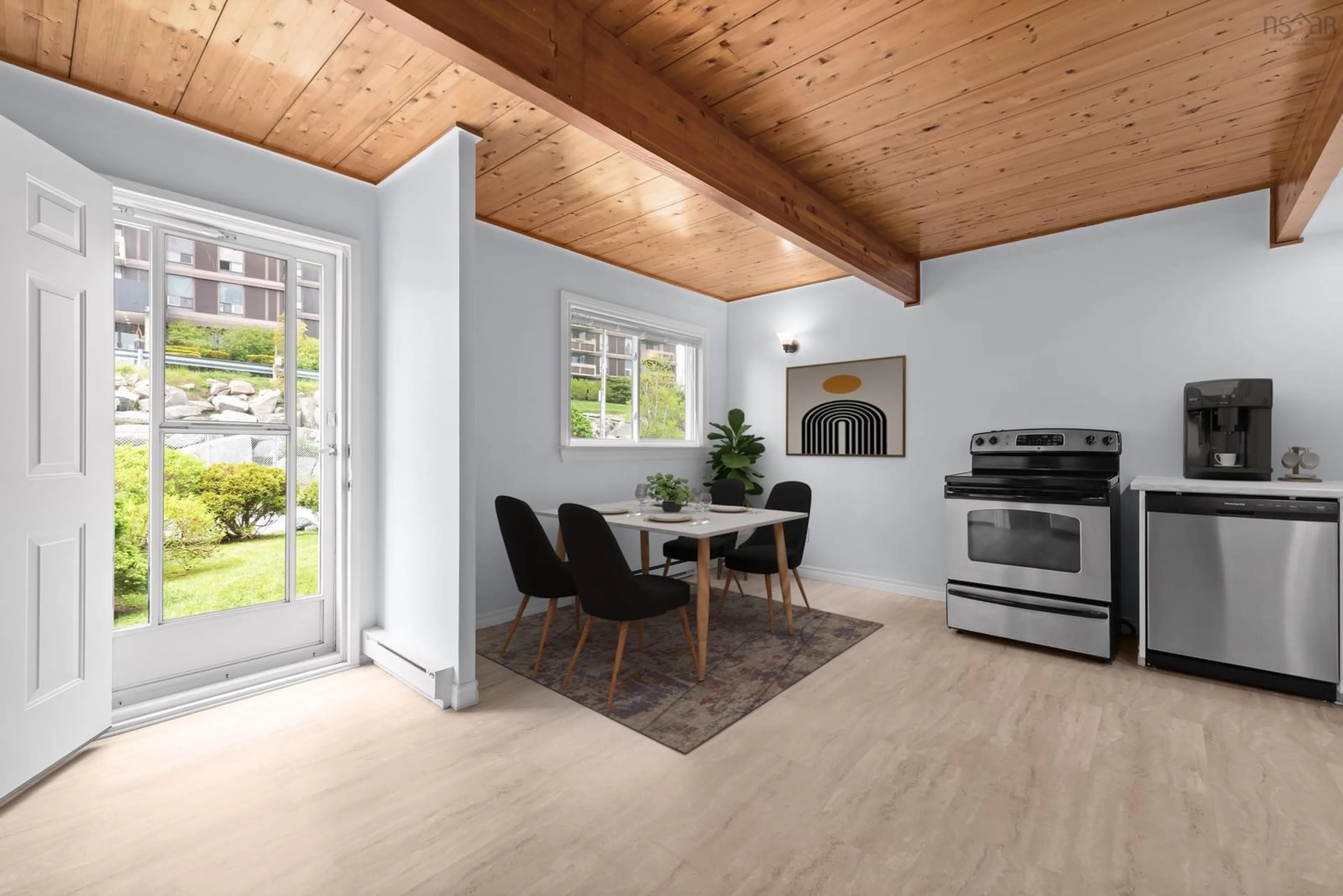 Open concept kitchen, wood/laminate floor for 37 Abbey Rd, Halifax Nova Scotia B3P 2L5