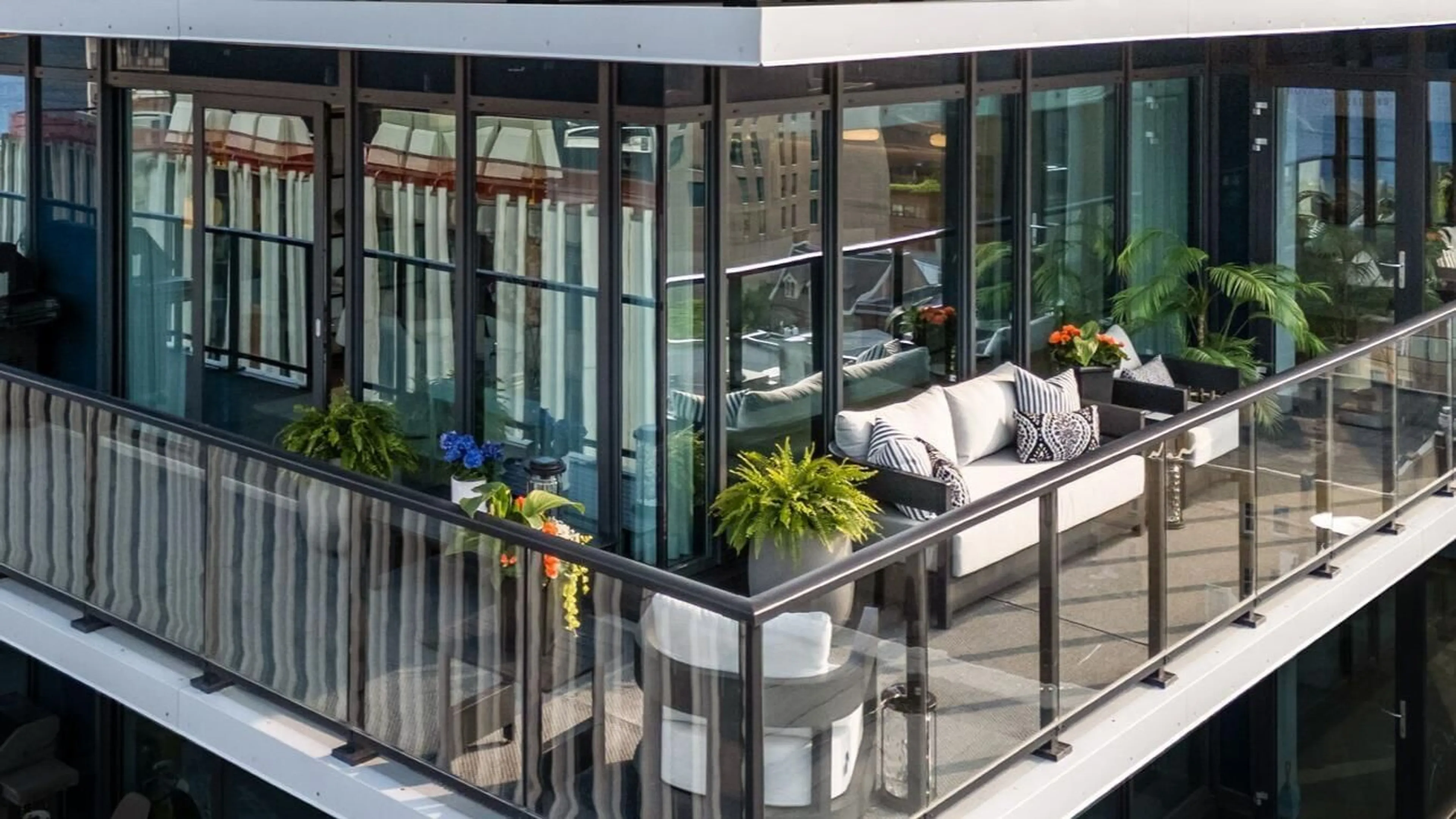 Balcony in the apartment, city buildings view from balcony for 1650 Granville St #1403, Halifax Nova Scotia B3J 0E1