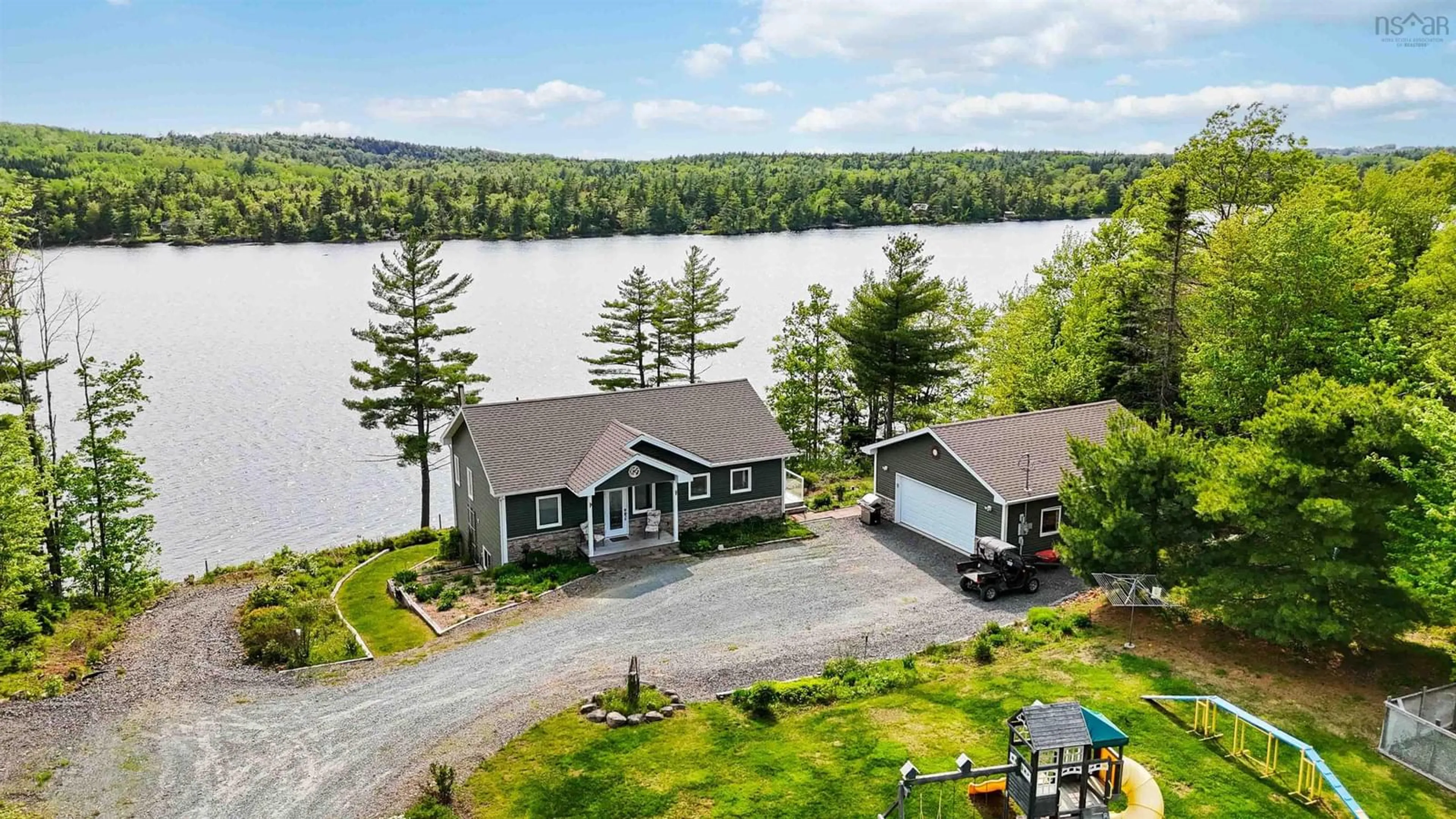 A pic from outside/outdoor area/front of a property/back of a property/a pic from drone, water/lake/river/ocean view for 223 Red Tail Dr, Newburne Nova Scotia B0J 2E0