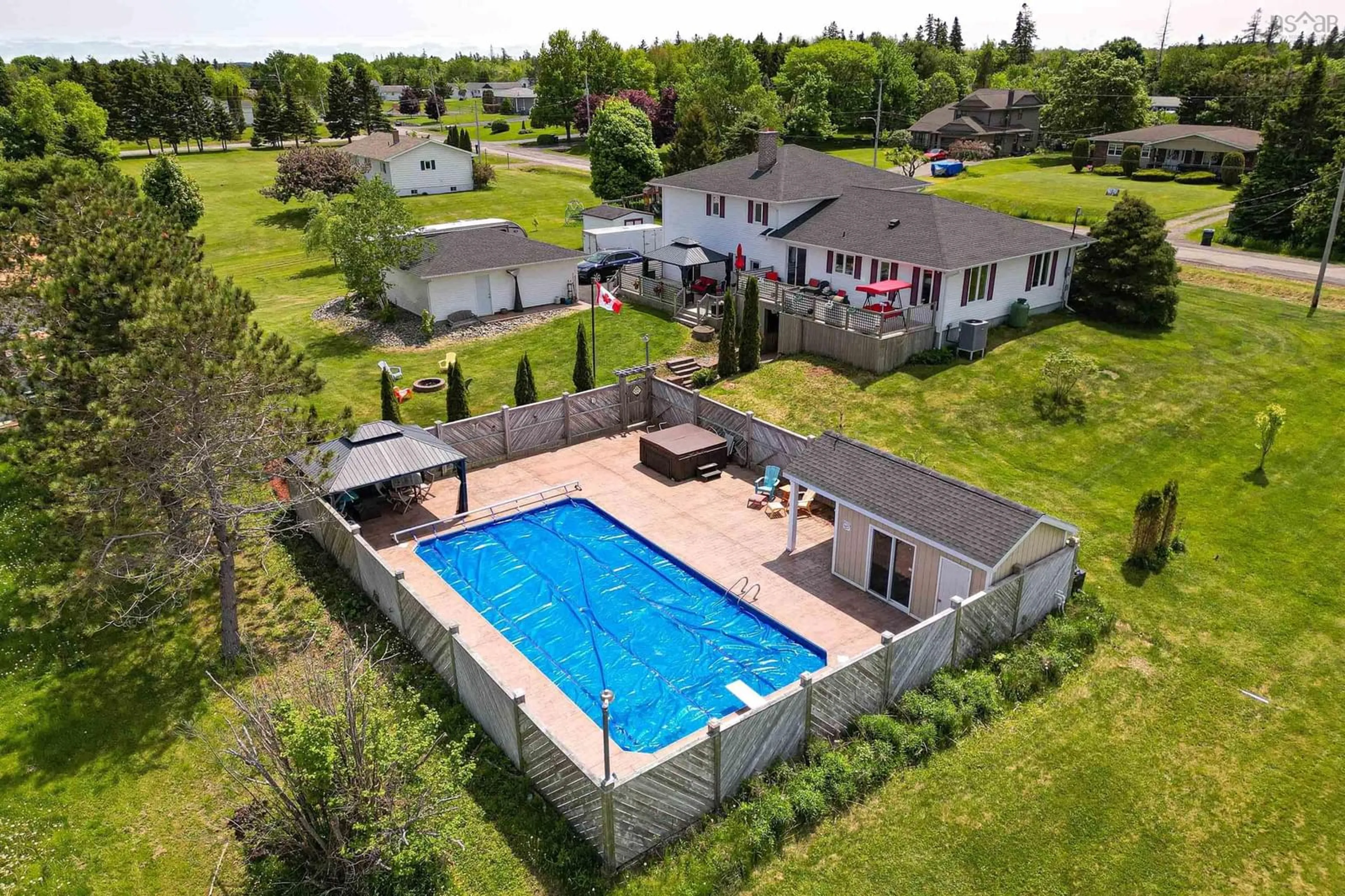A pic from outside/outdoor area/front of a property/back of a property/a pic from drone, water/lake/river/ocean view for 188 Sunrise Dr, Georges River Nova Scotia B1Y 3B5