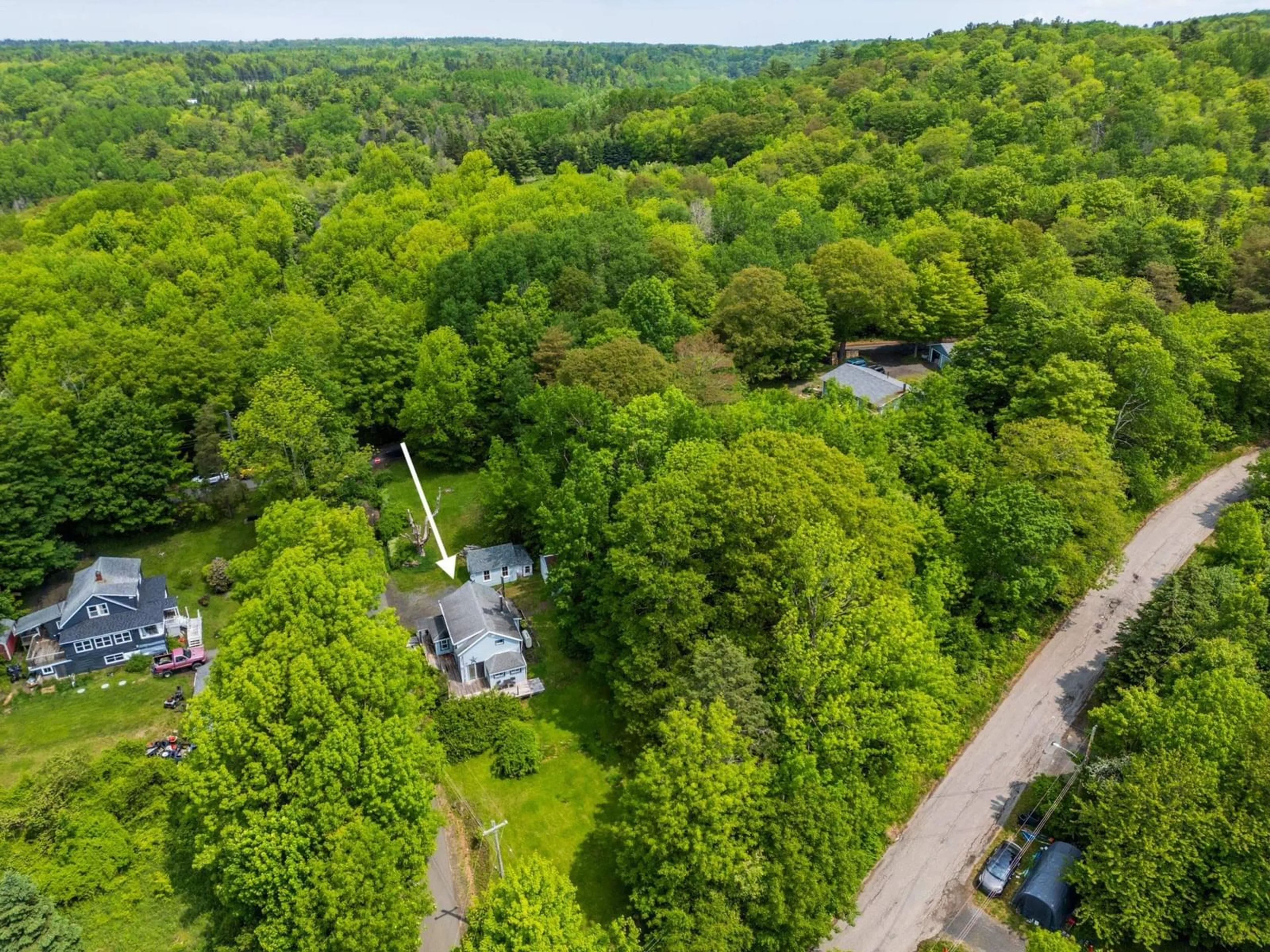 A pic from outside/outdoor area/front of a property/back of a property/a pic from drone, forest/trees view for 14 Cross St, Bear River Nova Scotia B0S 1B0