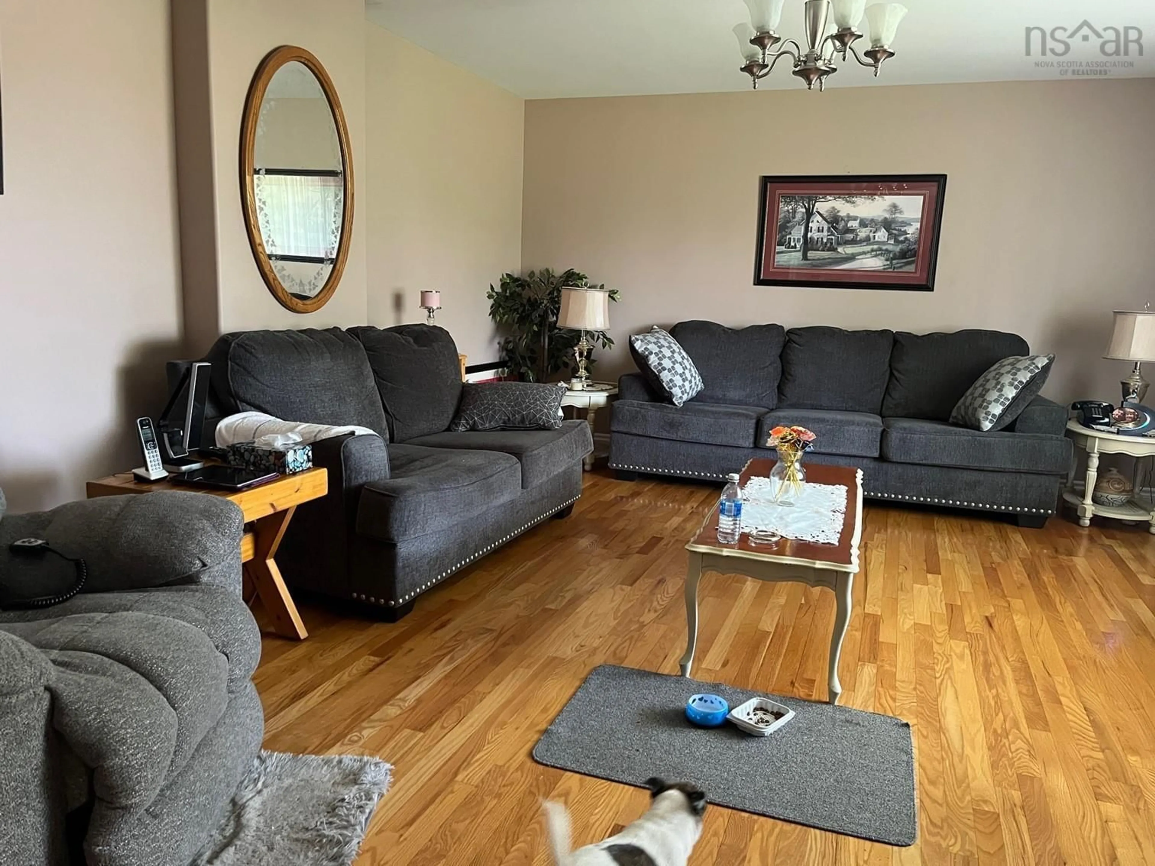 Living room with furniture, wood/laminate floor for 27 Sunnybrook Dr, Onslow Mountain Nova Scotia B6L 6T7