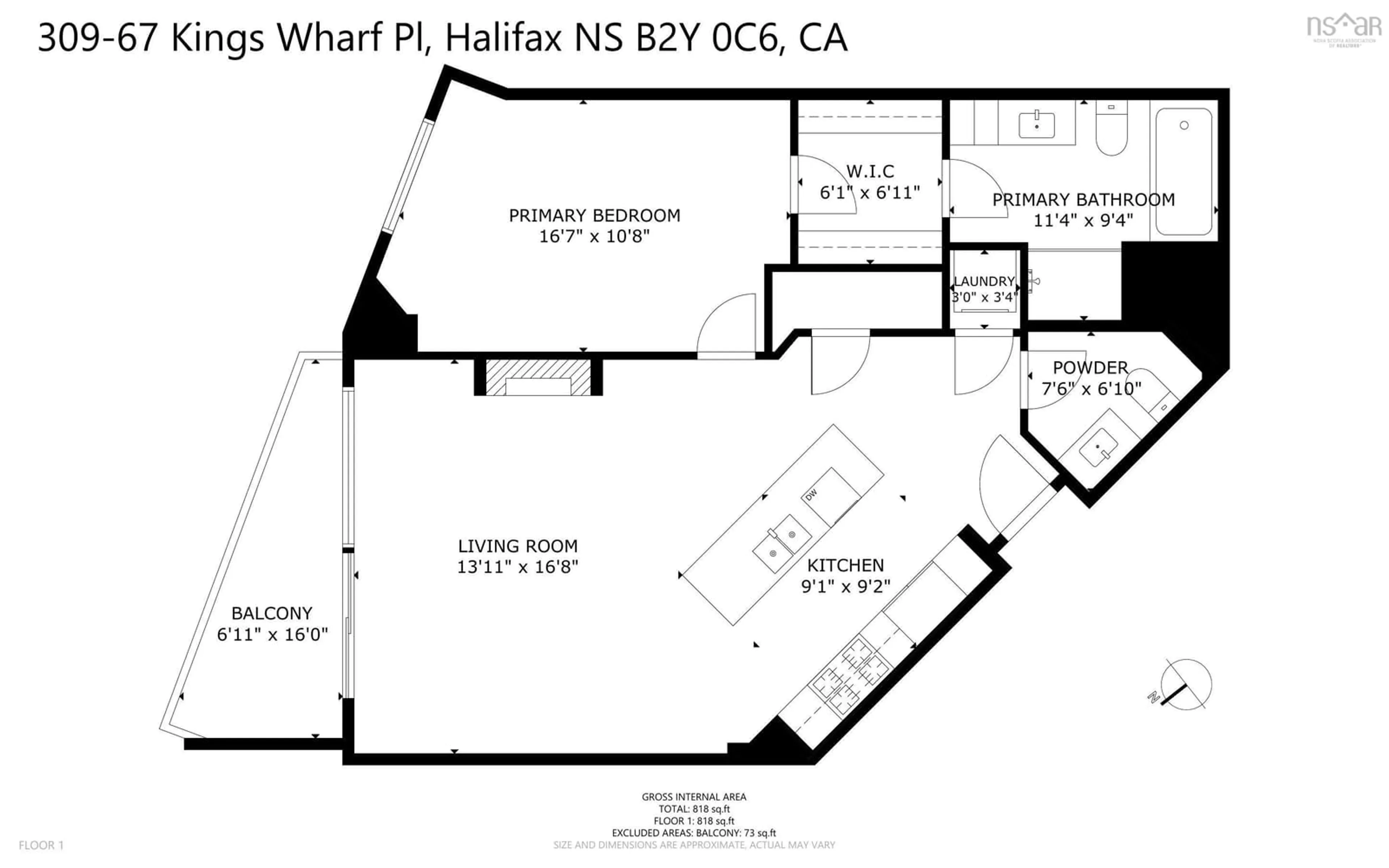 Floor plan for 67 Kings Wharf Pl #309, Dartmouth Nova Scotia B2Y 0C6