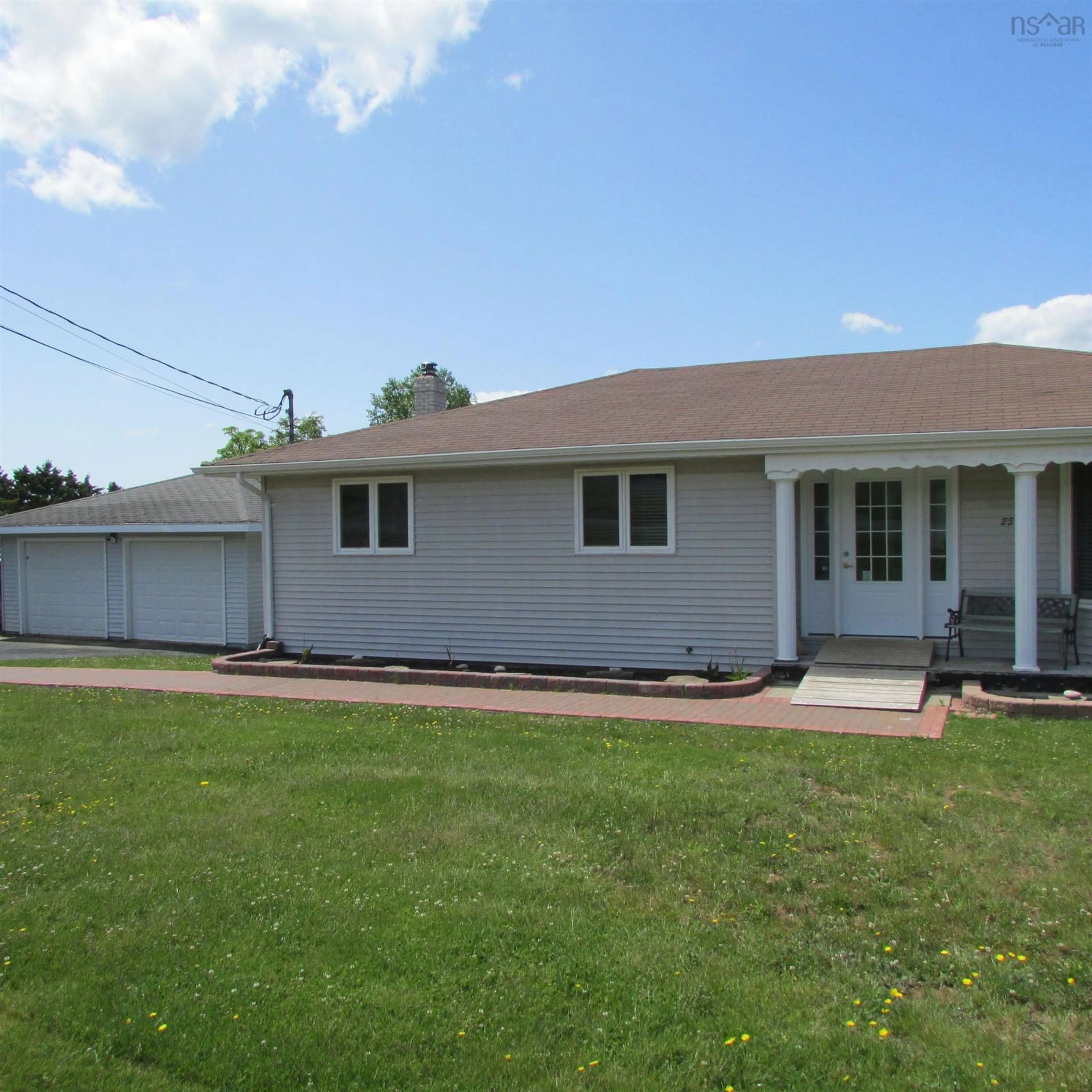 Home with vinyl exterior material, street for 25 Evelyns Ave, Georges River Nova Scotia B1Y 3G7