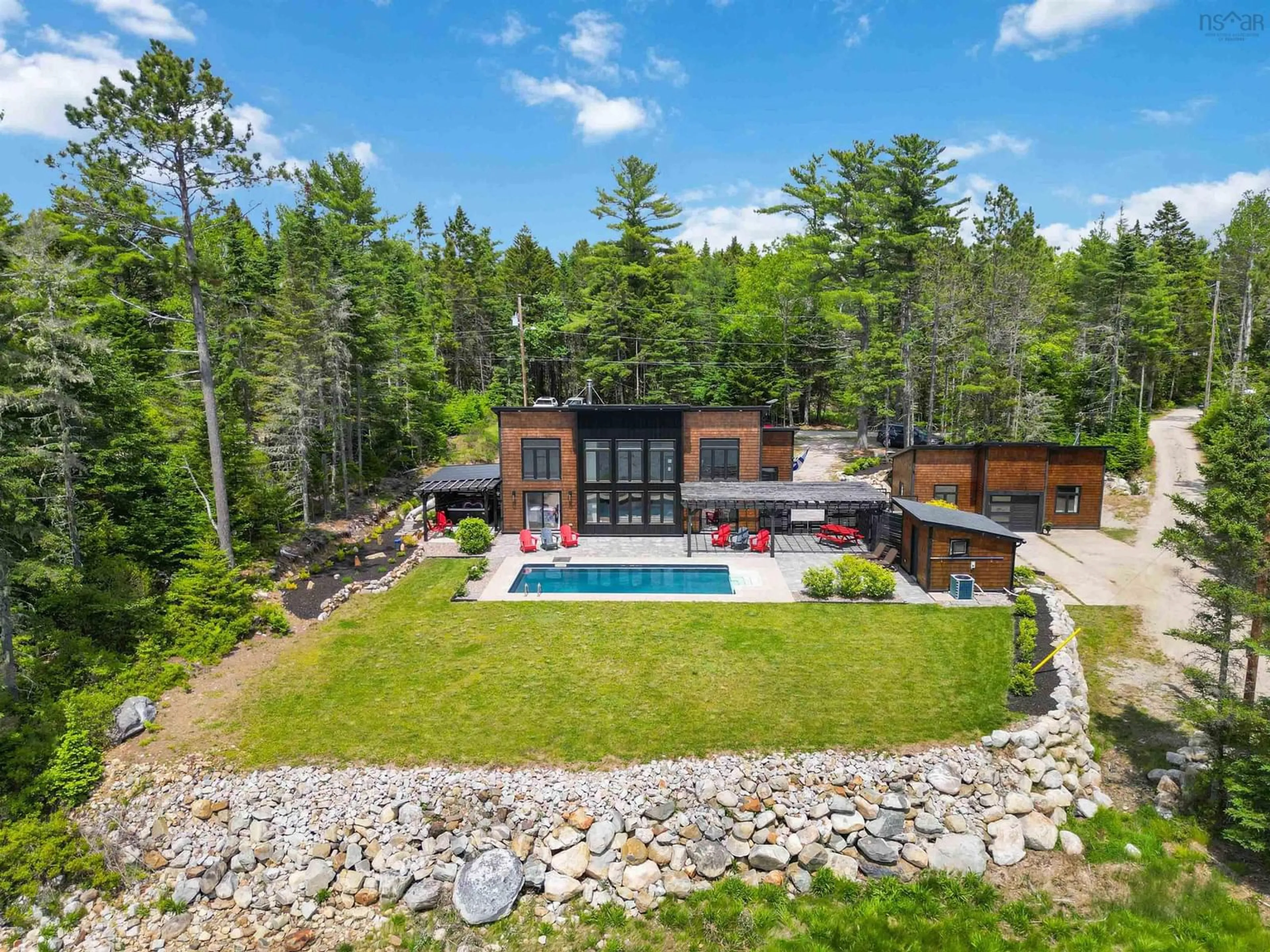 A pic from outside/outdoor area/front of a property/back of a property/a pic from drone, water/lake/river/ocean view for 155 Borgalds Shore Drive, Chester Basin Nova Scotia B0J 1K0