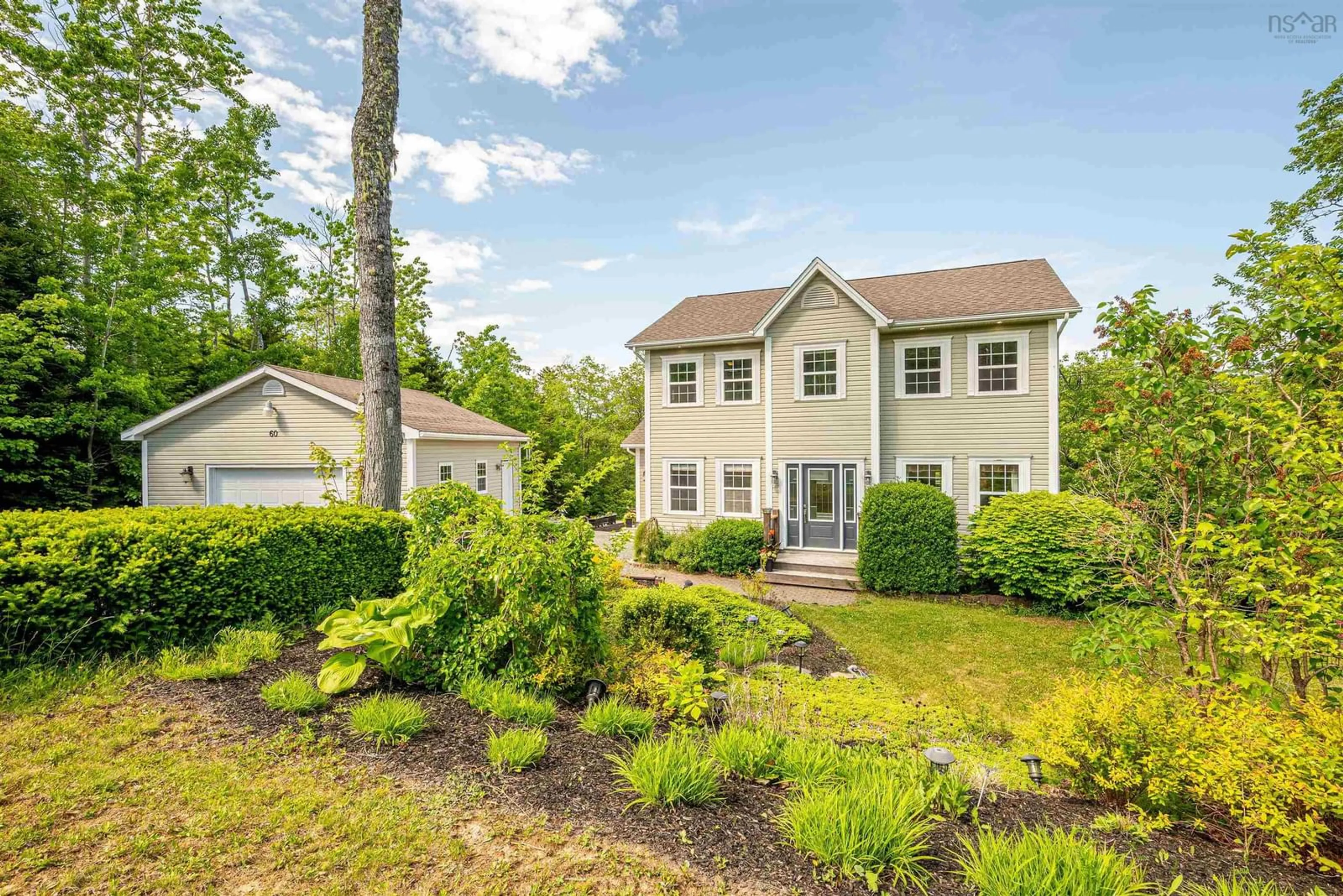 A pic from outside/outdoor area/front of a property/back of a property/a pic from drone, water/lake/river/ocean view for 60 Pepperbush Crt, Middle Sackville Nova Scotia B4E 3J9