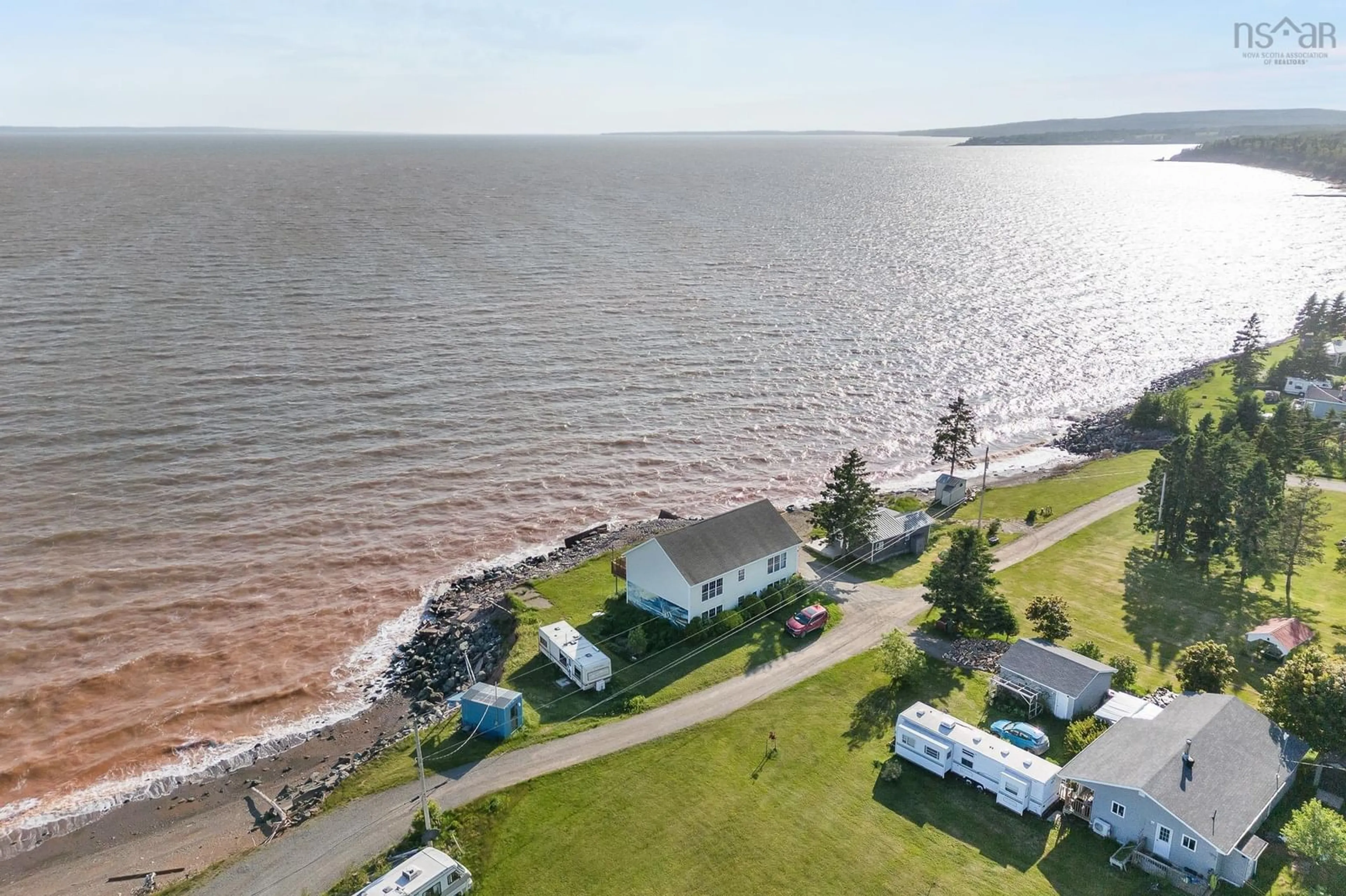 A pic from outside/outdoor area/front of a property/back of a property/a pic from drone, water/lake/river/ocean view for 32 Evergreen Crt, Bass River Nova Scotia B0M 1B0