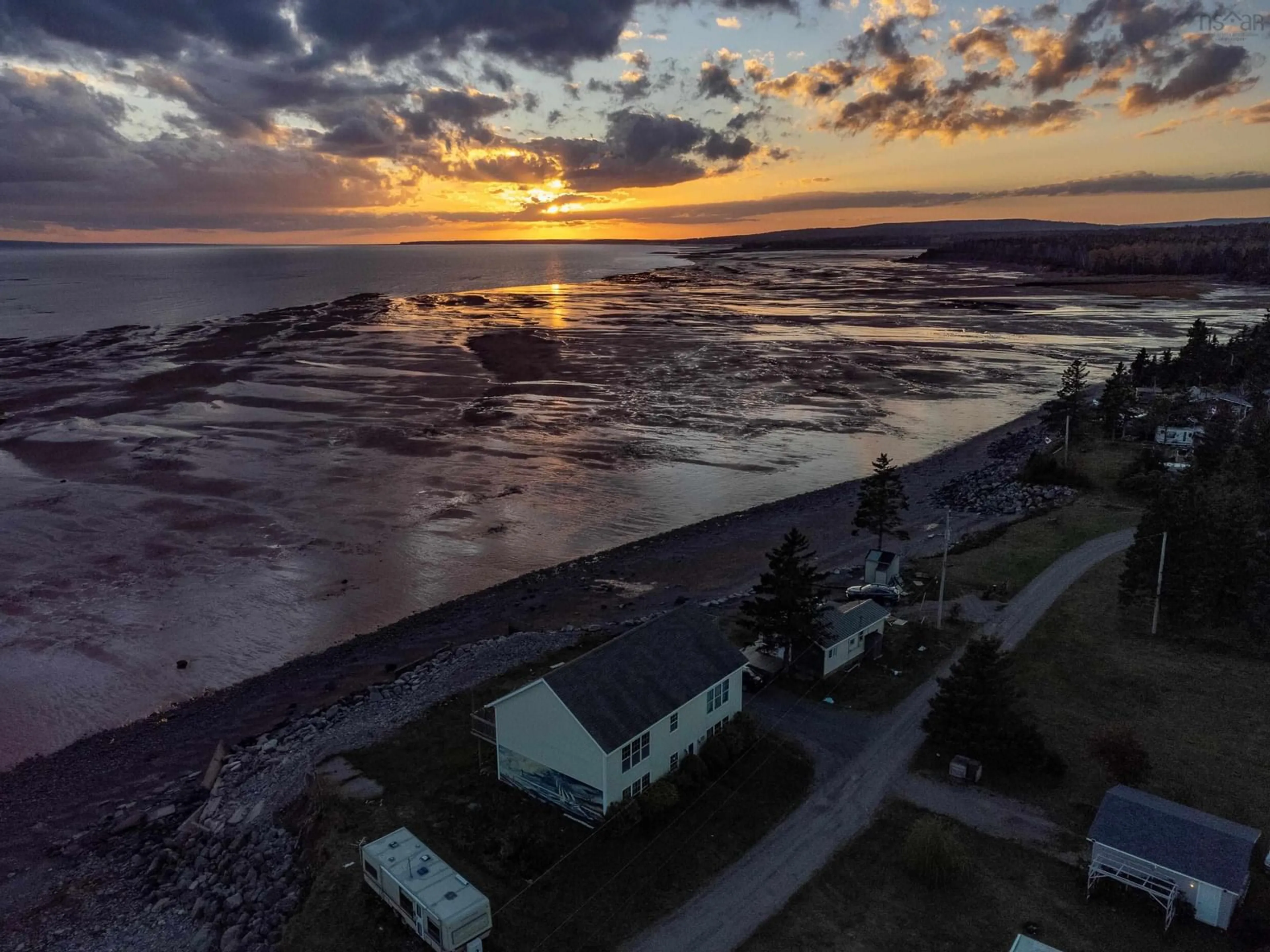 A pic from outside/outdoor area/front of a property/back of a property/a pic from drone, water/lake/river/ocean view for 32 Evergreen Crt, Bass River Nova Scotia B0M 1B0