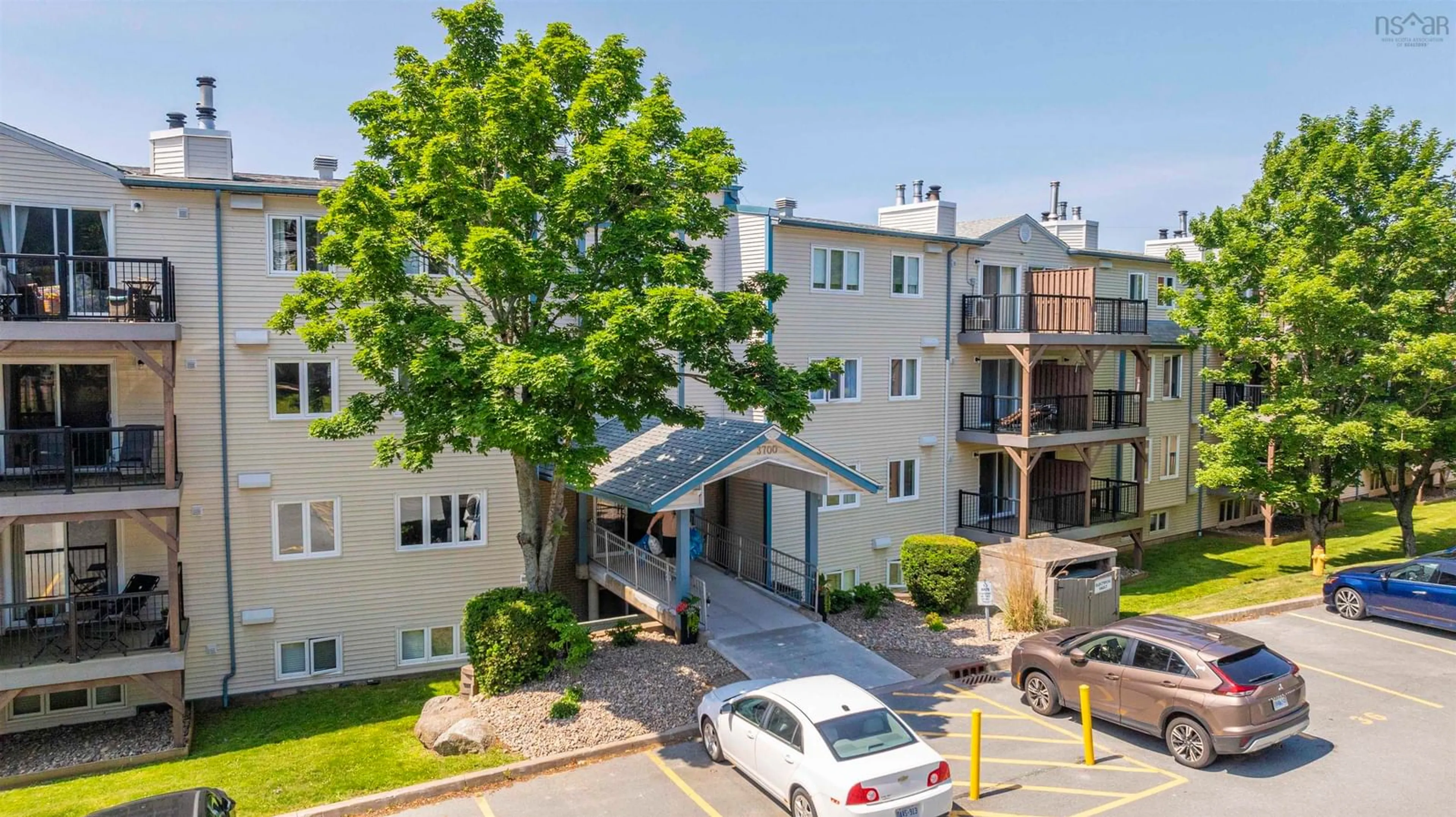 A pic from outside/outdoor area/front of a property/back of a property/a pic from drone, city buildings view from balcony for 3700 John Parr Dr #424, Halifax Nova Scotia B3K 5V4