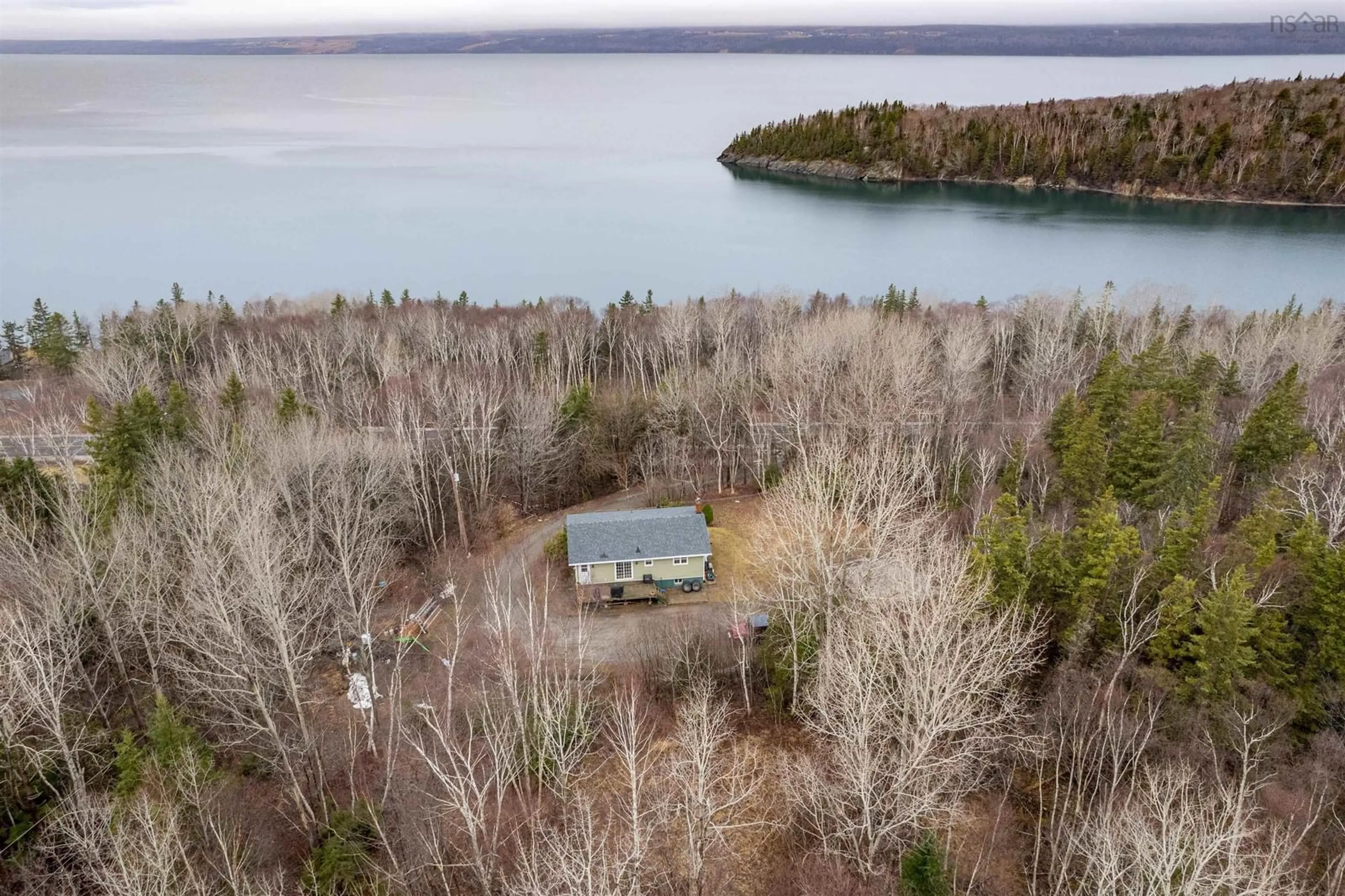 A pic from outside/outdoor area/front of a property/back of a property/a pic from drone, water/lake/river/ocean view for 3381 Long Island Rd, Long Island Nova Scotia B1Y 3N1
