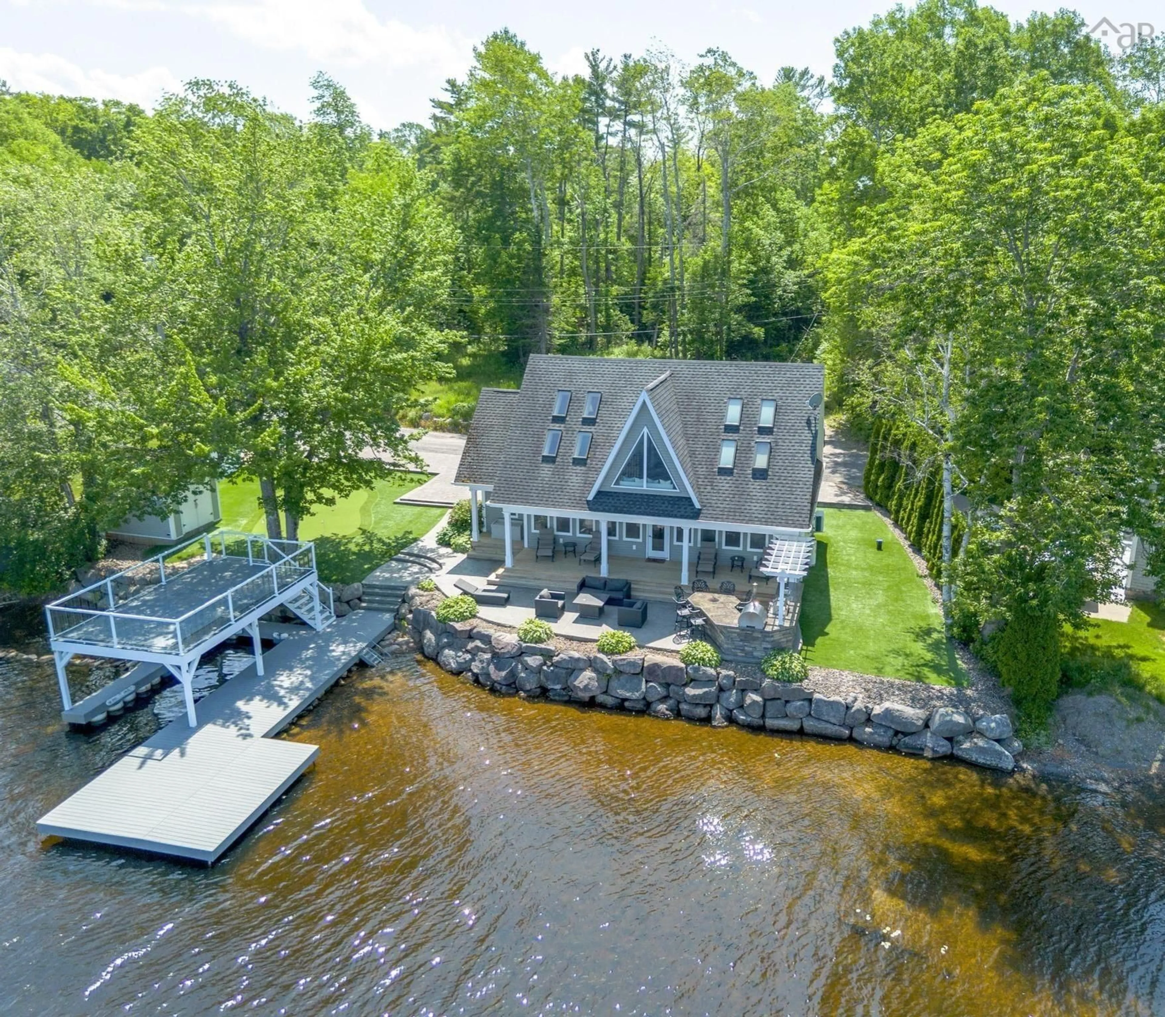 A pic from outside/outdoor area/front of a property/back of a property/a pic from drone, water/lake/river/ocean view for 34 Q8 Rd, Lake George Nova Scotia B0P 1C0