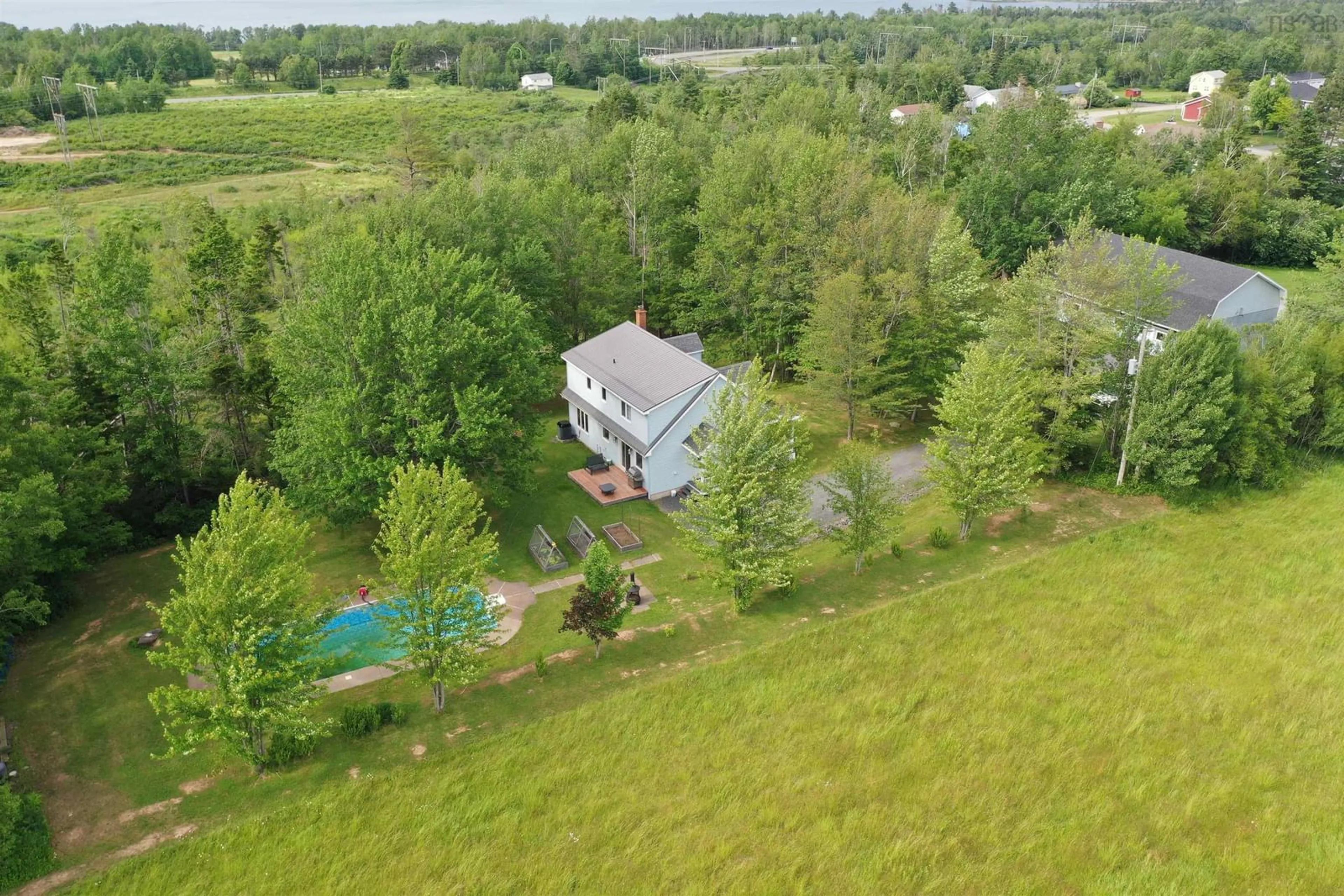 A pic from outside/outdoor area/front of a property/back of a property/a pic from drone, water/lake/river/ocean view for 56 Blue Haven Lane, Abercrombie Nova Scotia B2H 5C6