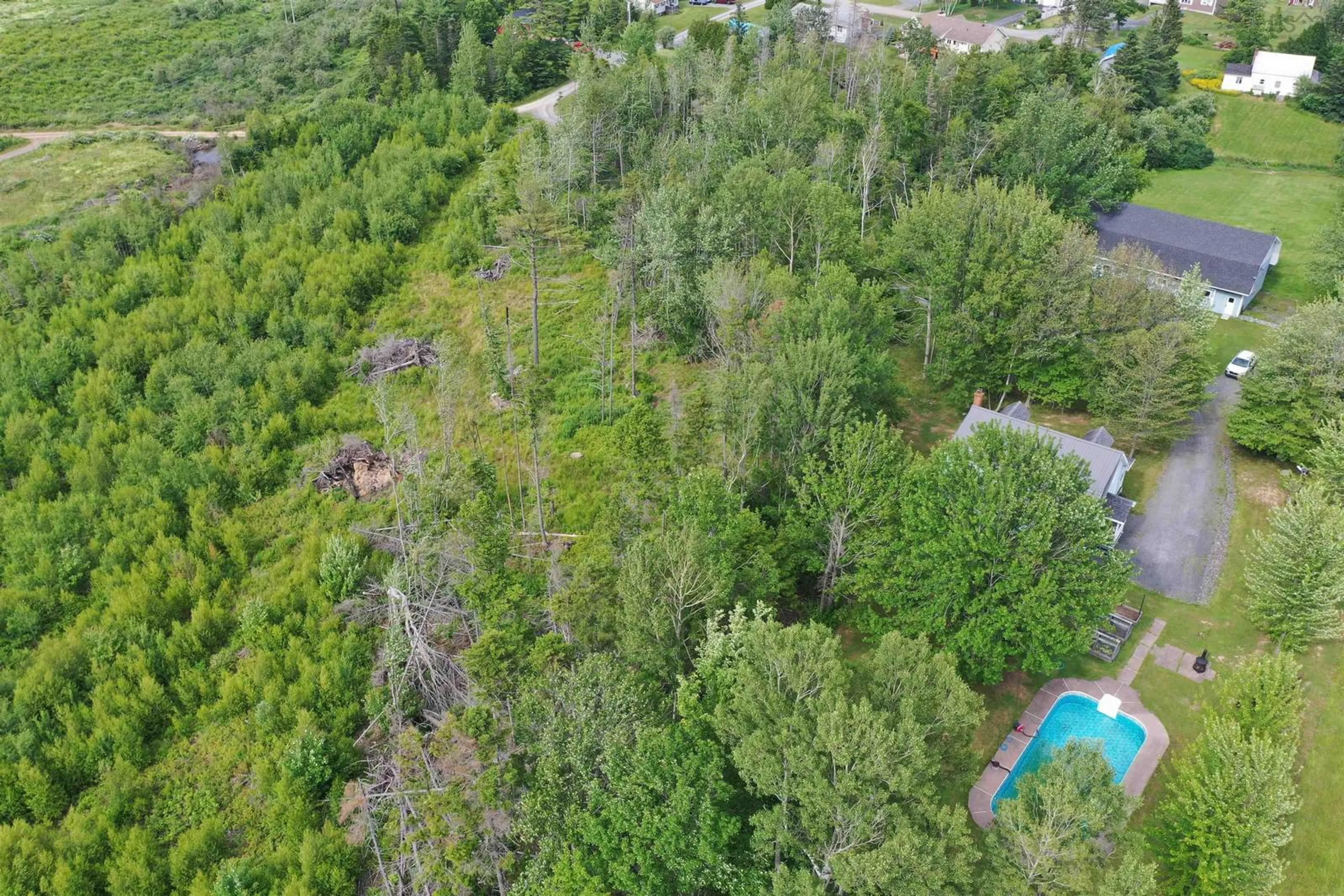 A pic from outside/outdoor area/front of a property/back of a property/a pic from drone, forest/trees view for 56 Blue Haven Lane, Abercrombie Nova Scotia B2H 5C6