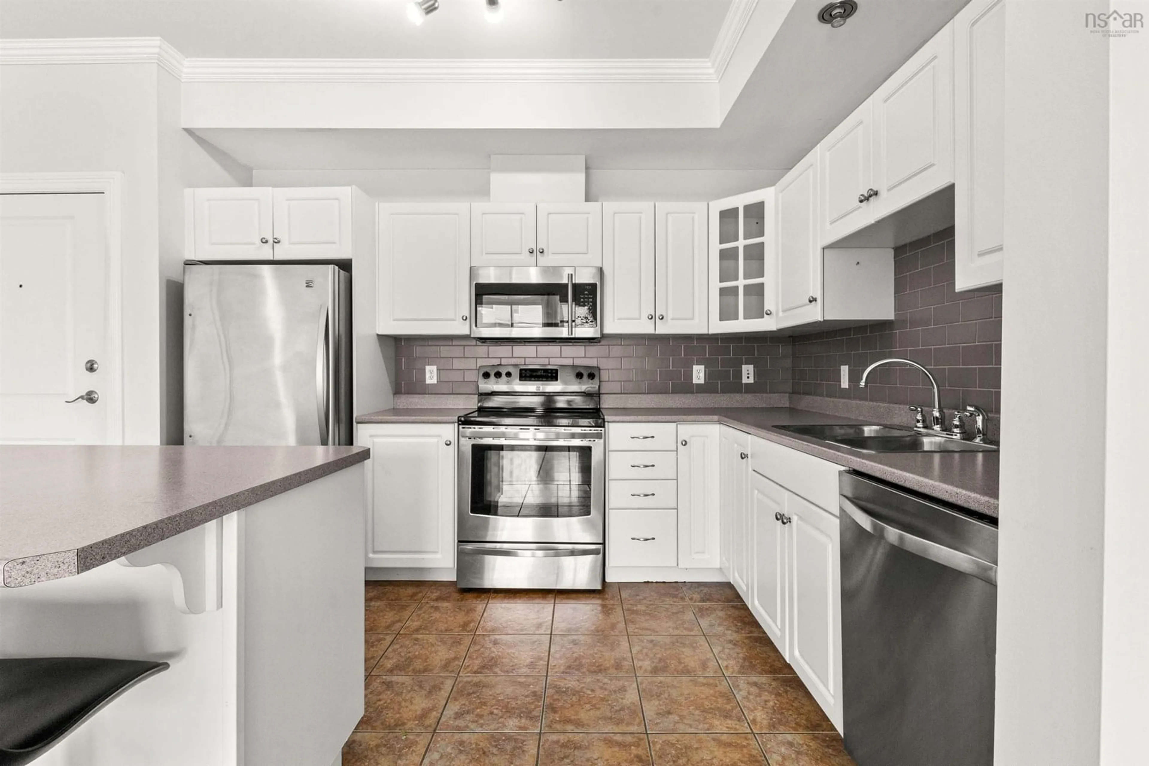 Standard kitchen, ceramic/tile floor for 171 Portland St #104, Dartmouth Nova Scotia B2Y 4X2
