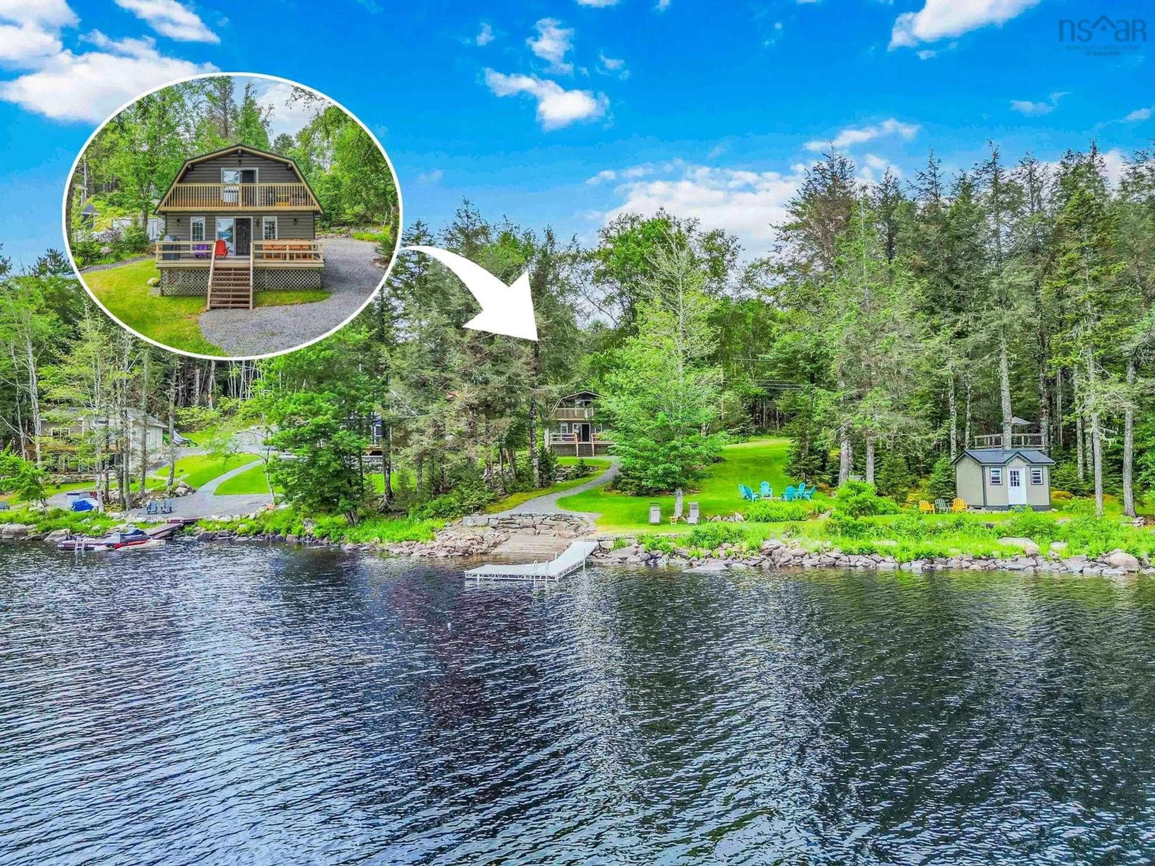 A pic from outside/outdoor area/front of a property/back of a property/a pic from drone, water/lake/river/ocean view for 87 Sunset Linkway, Labelle Nova Scotia B0T 1E0
