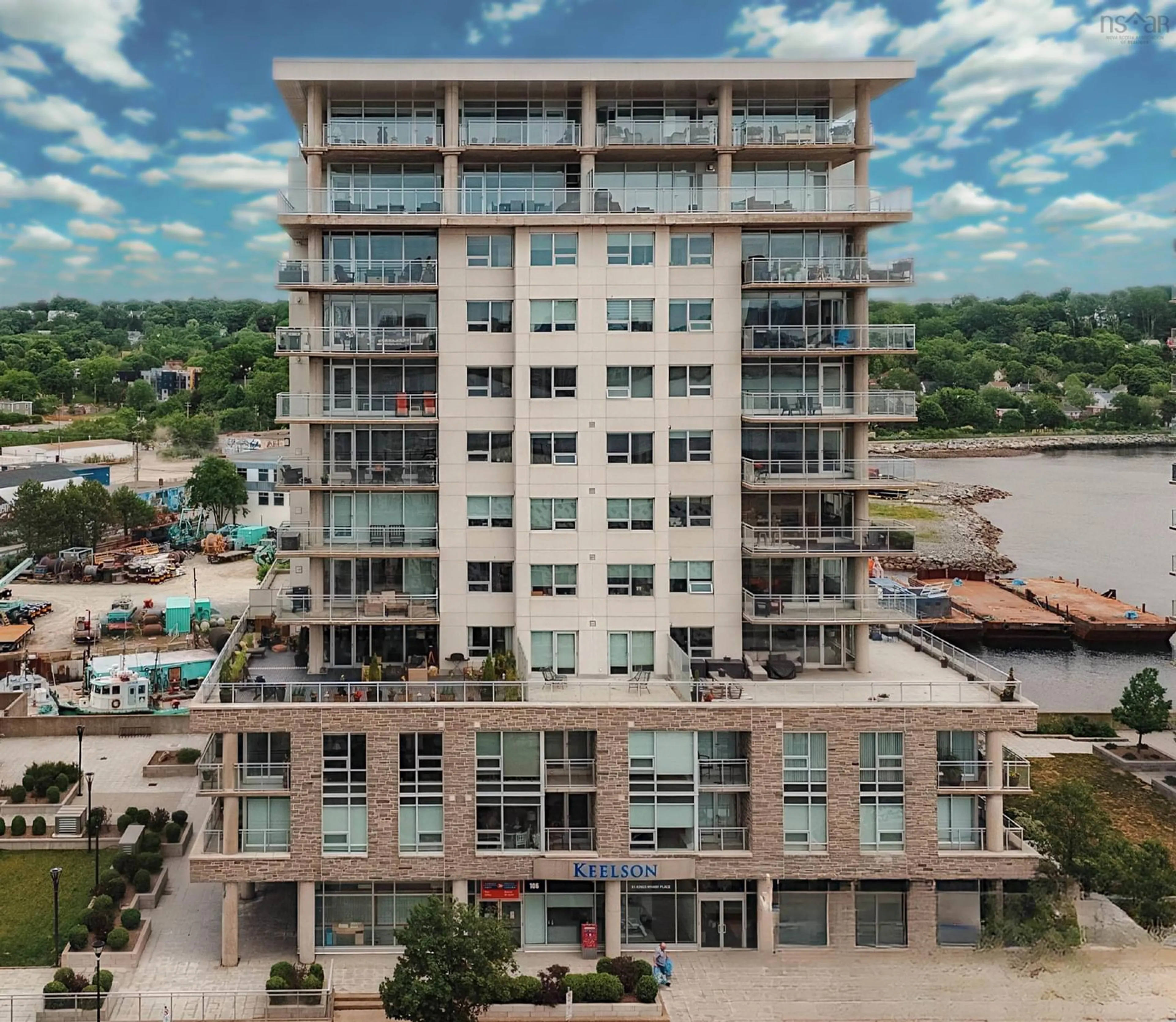 A pic from outside/outdoor area/front of a property/back of a property/a pic from drone, city buildings view from balcony for 31 Kings Wharf Pl #406, Dartmouth Nova Scotia B2Y 0C1