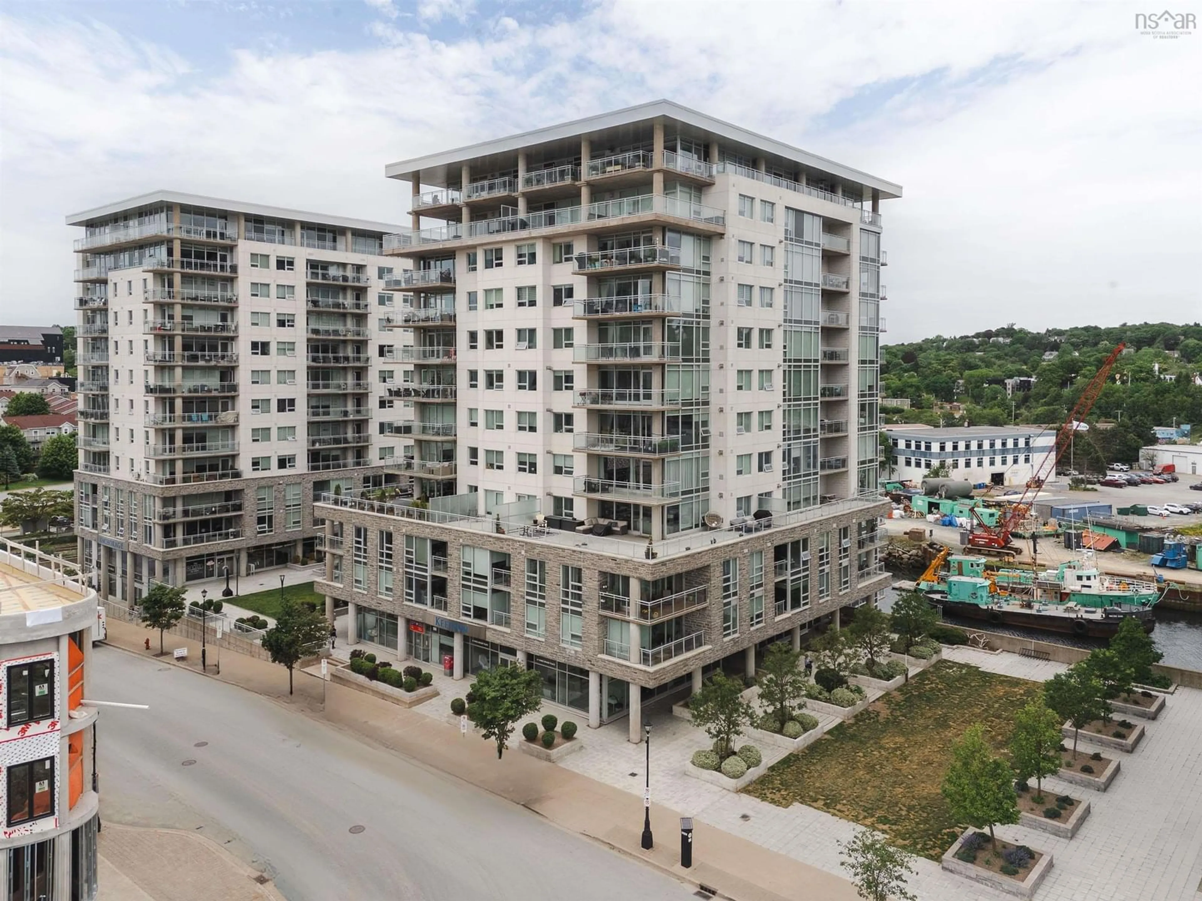 A pic from outside/outdoor area/front of a property/back of a property/a pic from drone, city buildings view from balcony for 31 Kings Wharf Pl #406, Dartmouth Nova Scotia B2Y 0C1