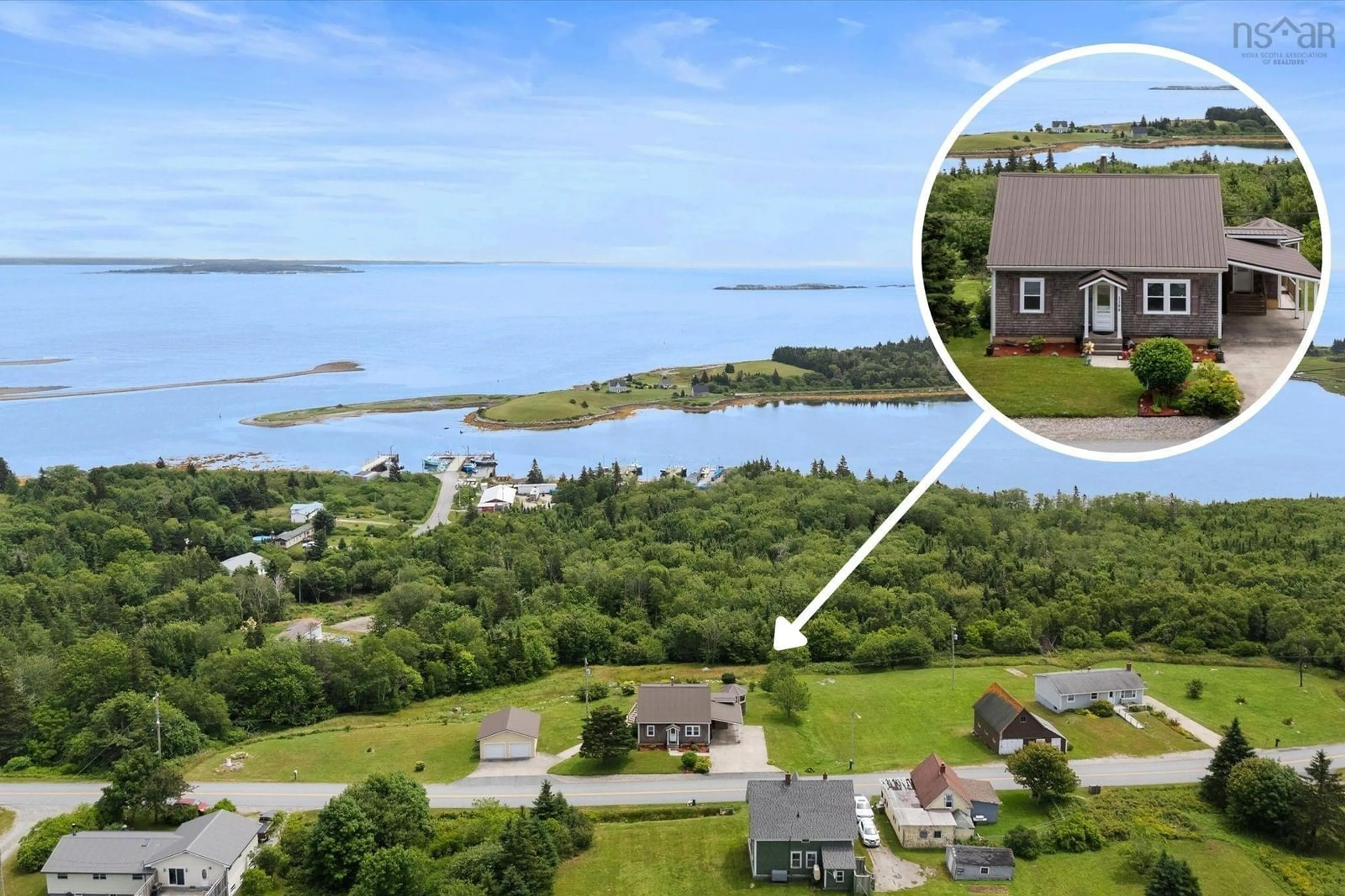A pic from outside/outdoor area/front of a property/back of a property/a pic from drone, water/lake/river/ocean view for 3384 Sandy Point Rd, Jordan Bay Nova Scotia B0T 1W0