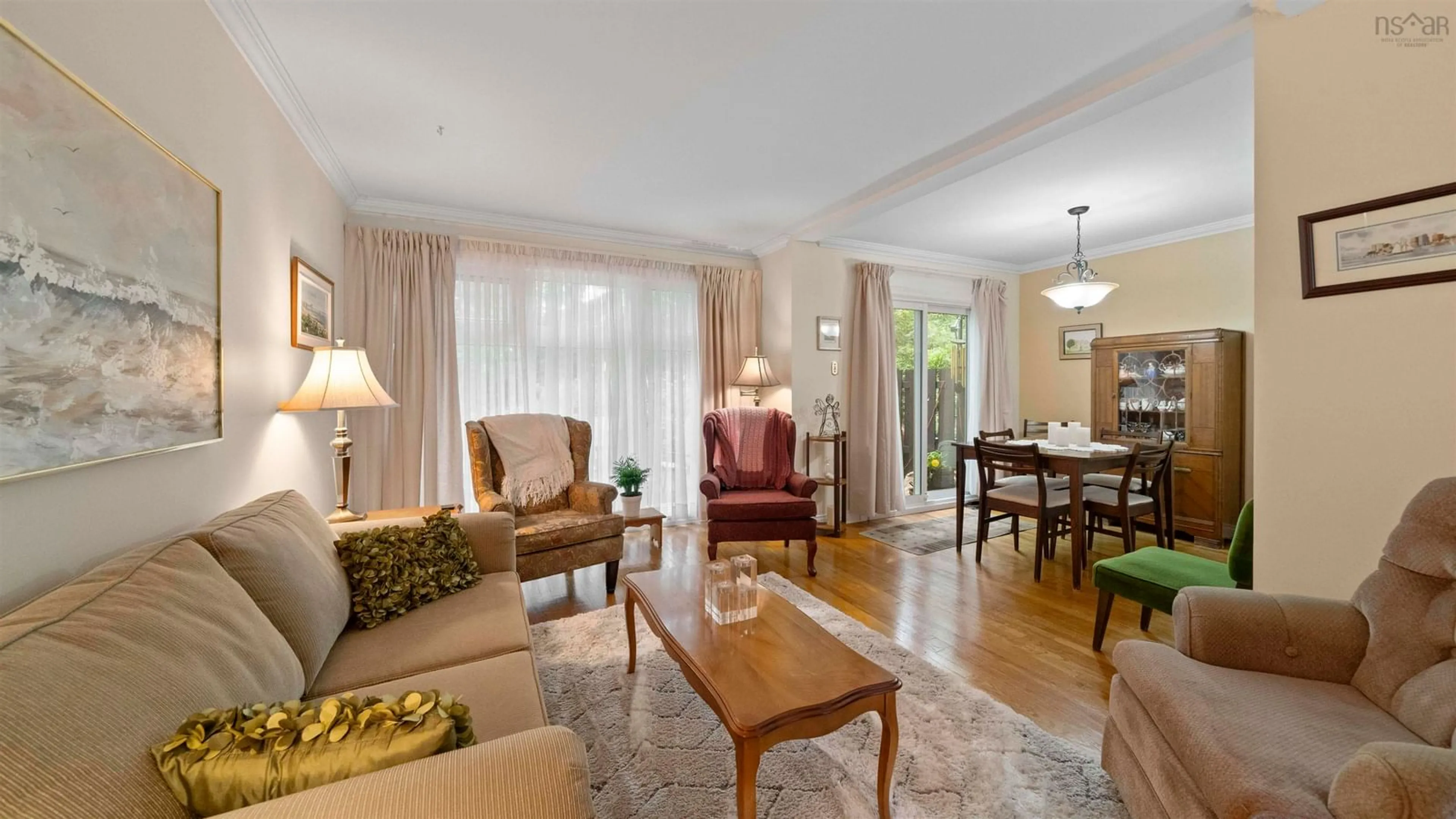 Living room with furniture, wood/laminate floor for 38 Garden Court Terrace, Dartmouth Nova Scotia B3A 3S6
