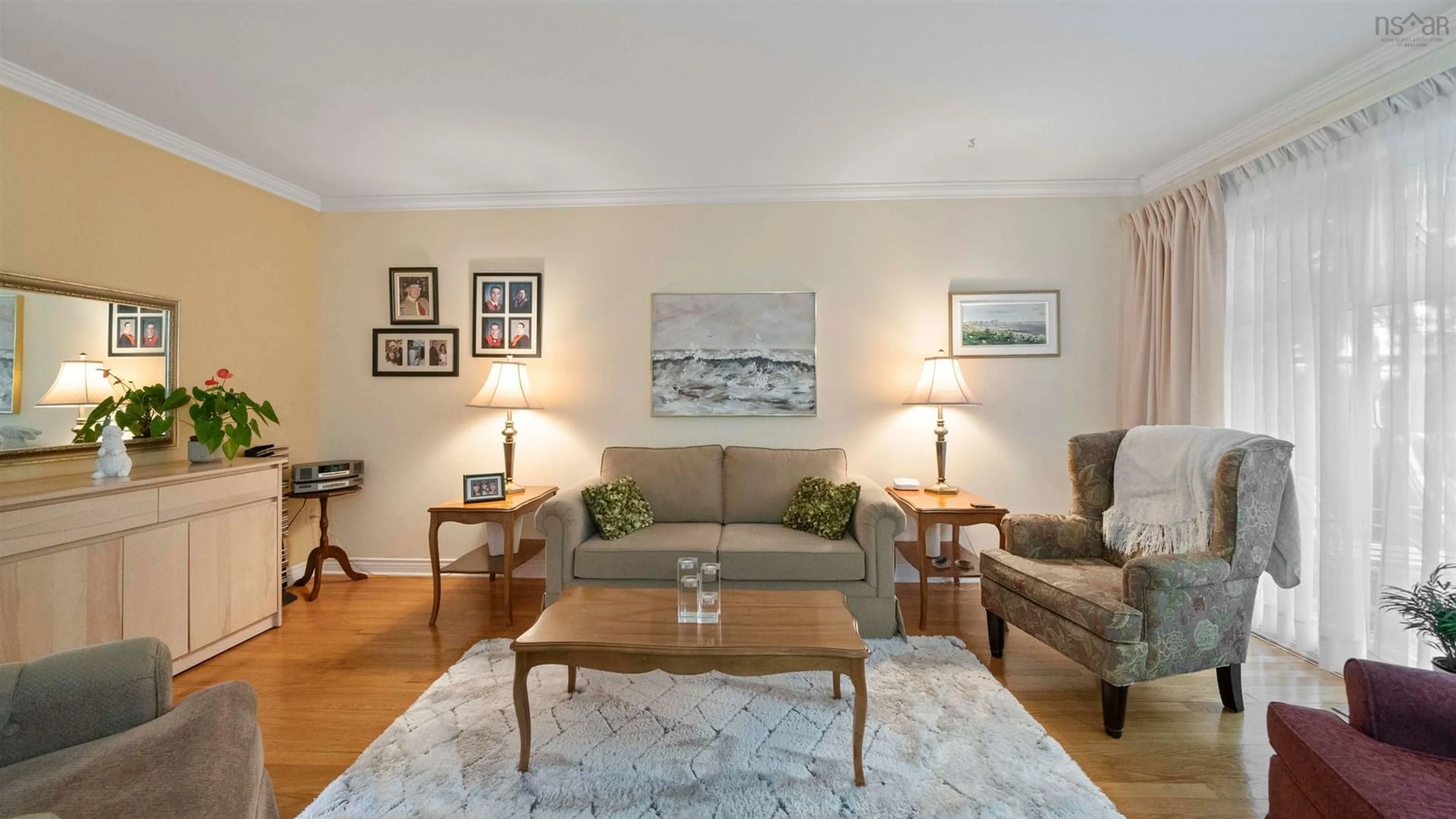 Living room with furniture, wood/laminate floor for 38 Garden Court Terrace, Dartmouth Nova Scotia B3A 3S6