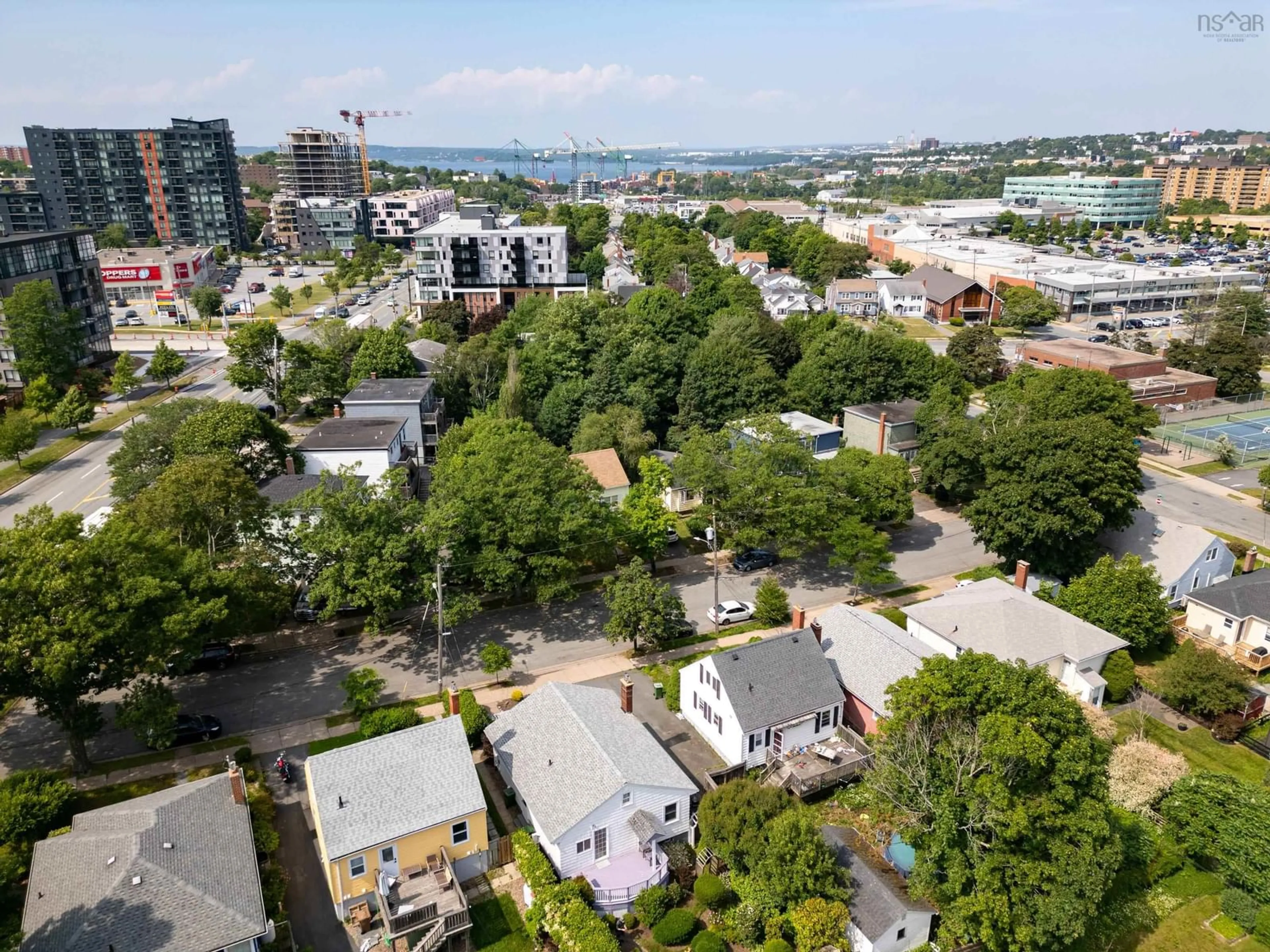 A pic from outside/outdoor area/front of a property/back of a property/a pic from drone, city buildings view from balcony for 7132 Spruce St, Halifax Nova Scotia B3L 2M5